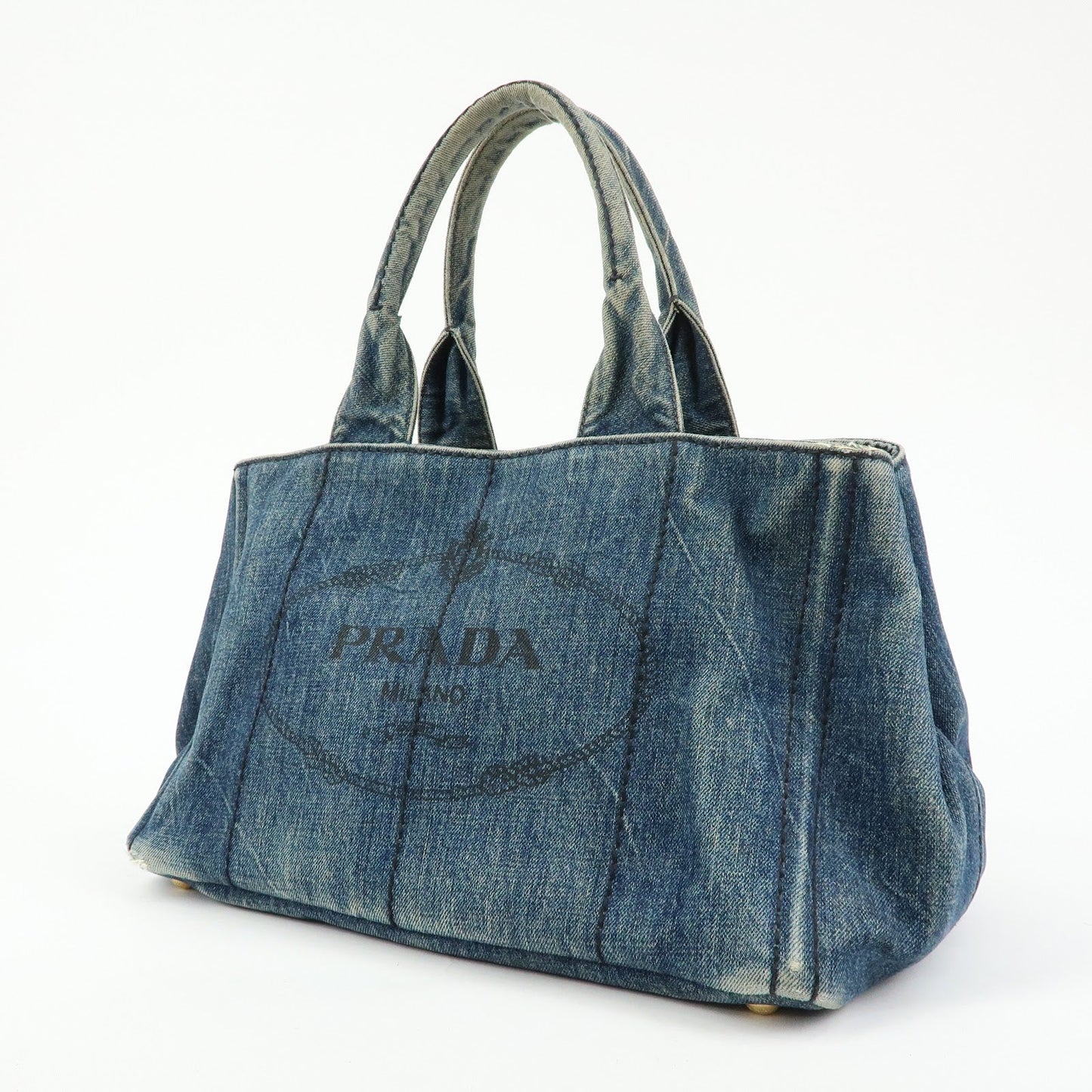 Prada Logo Canapa Canvas Denim Tote Bag Hand Bag Blue B1877B【Pre-order】