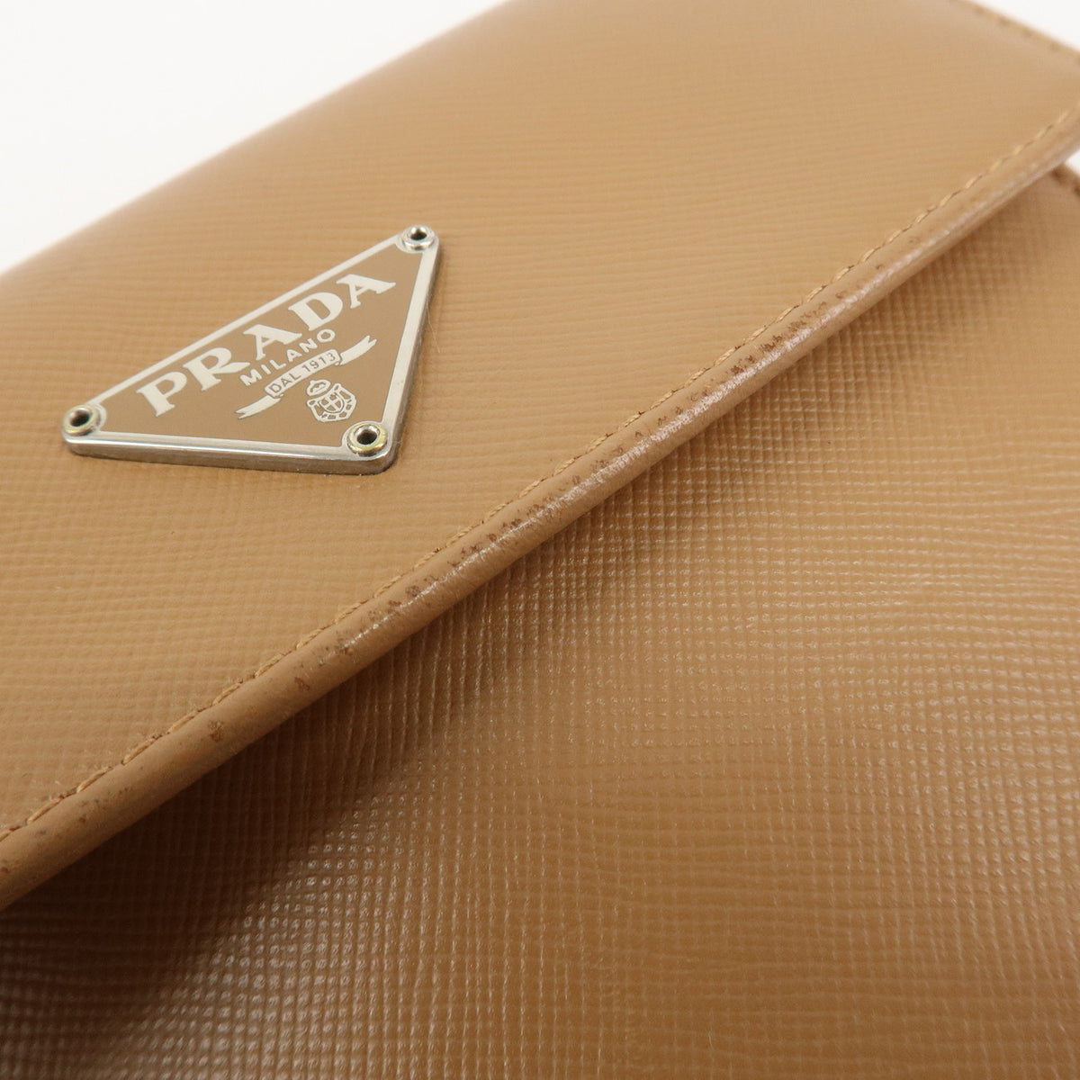 Prada Triangle Logo Saffiano Leather Trifold Wallet Brown Used【Pre-order】