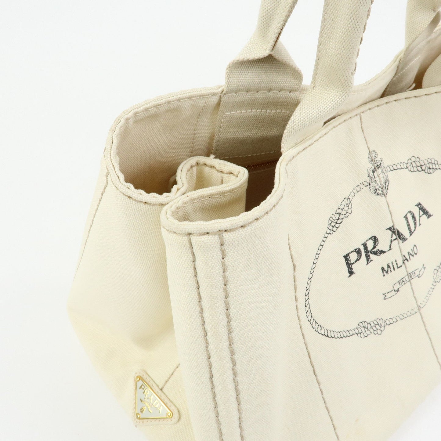 Prada Canapa Large Triangle Logo Tote Hand Bag Ivory BN1872【Pre-order】