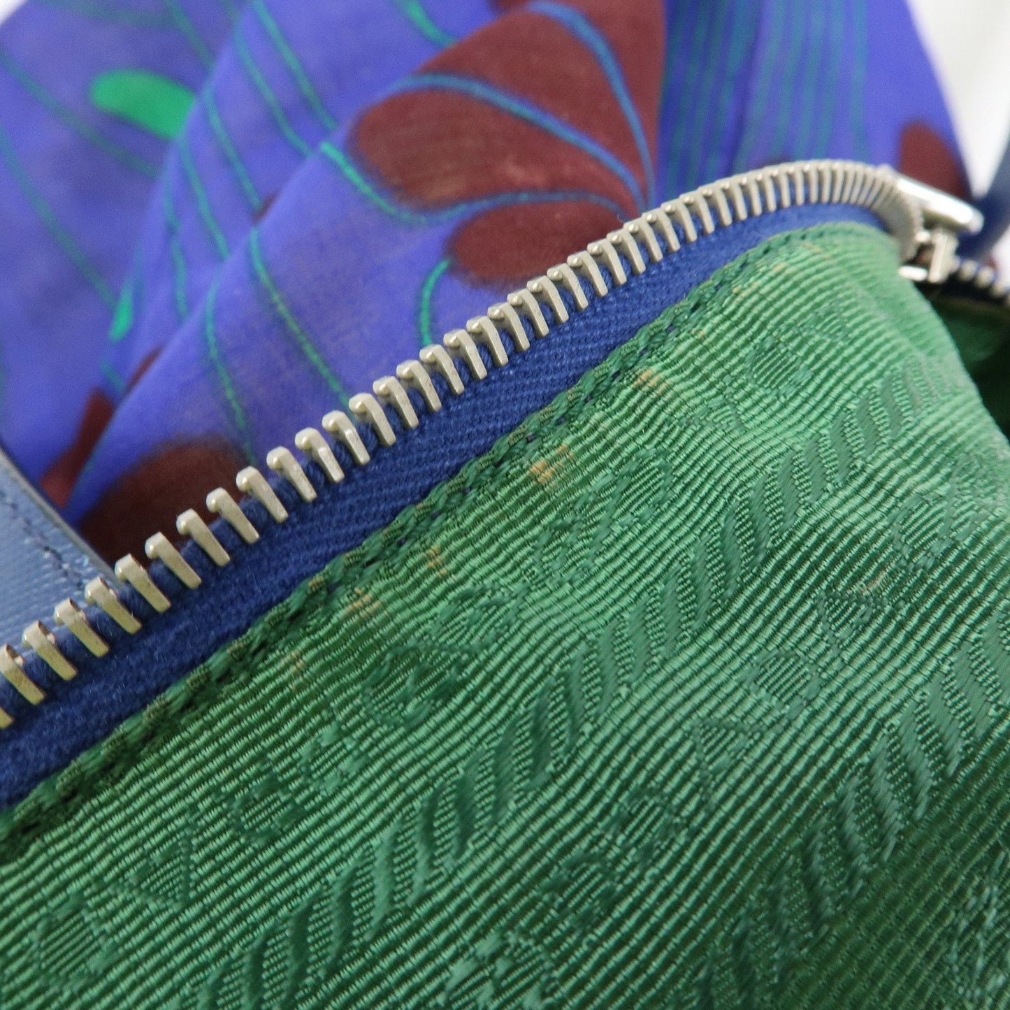 Prada Triangle Logo Linen Leather 2Way Bag Flower Motif Blue BR4696【Pre-order】