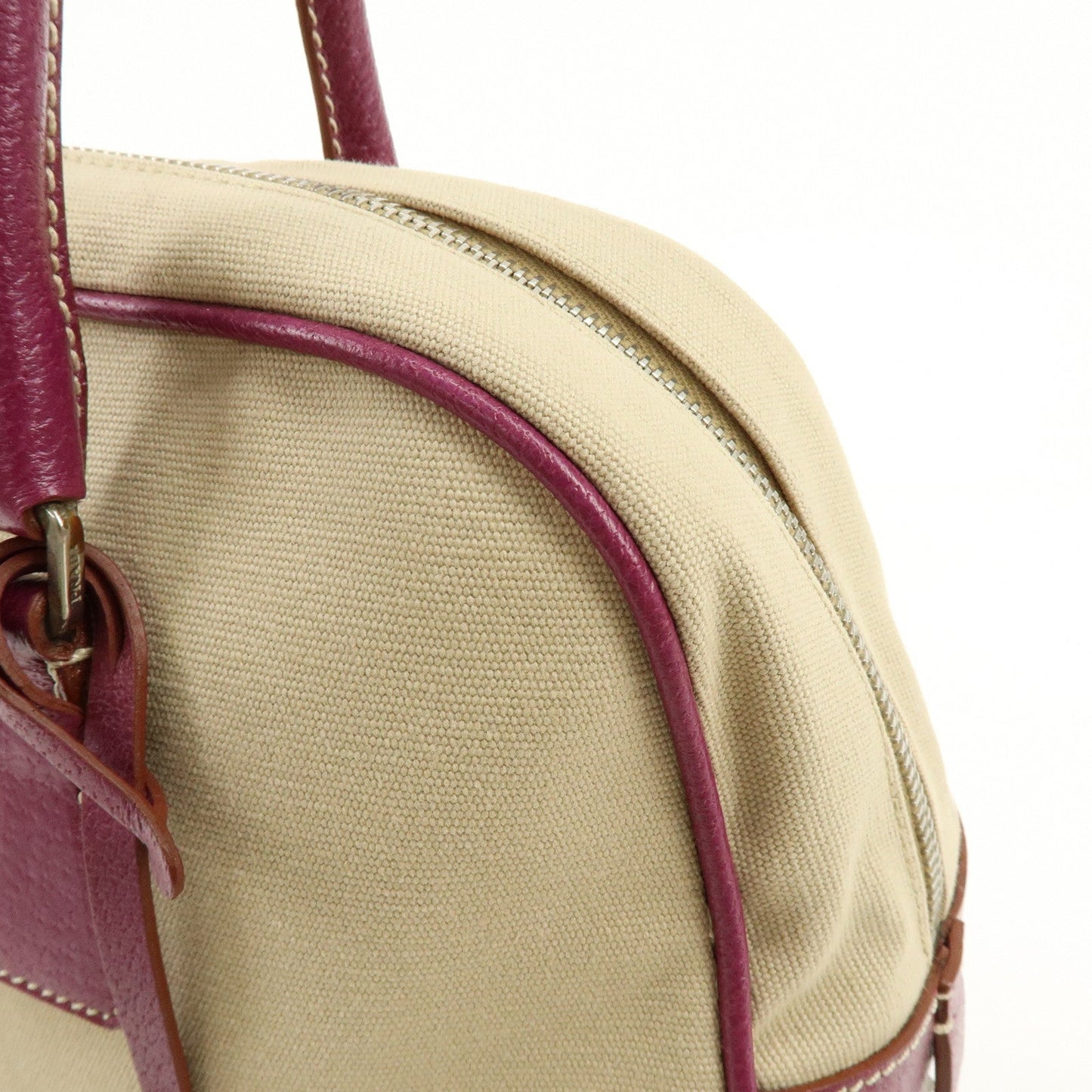 Prada Triangle Logo Canvas Leather Bowling Bag Natural Purple【Pre-order】