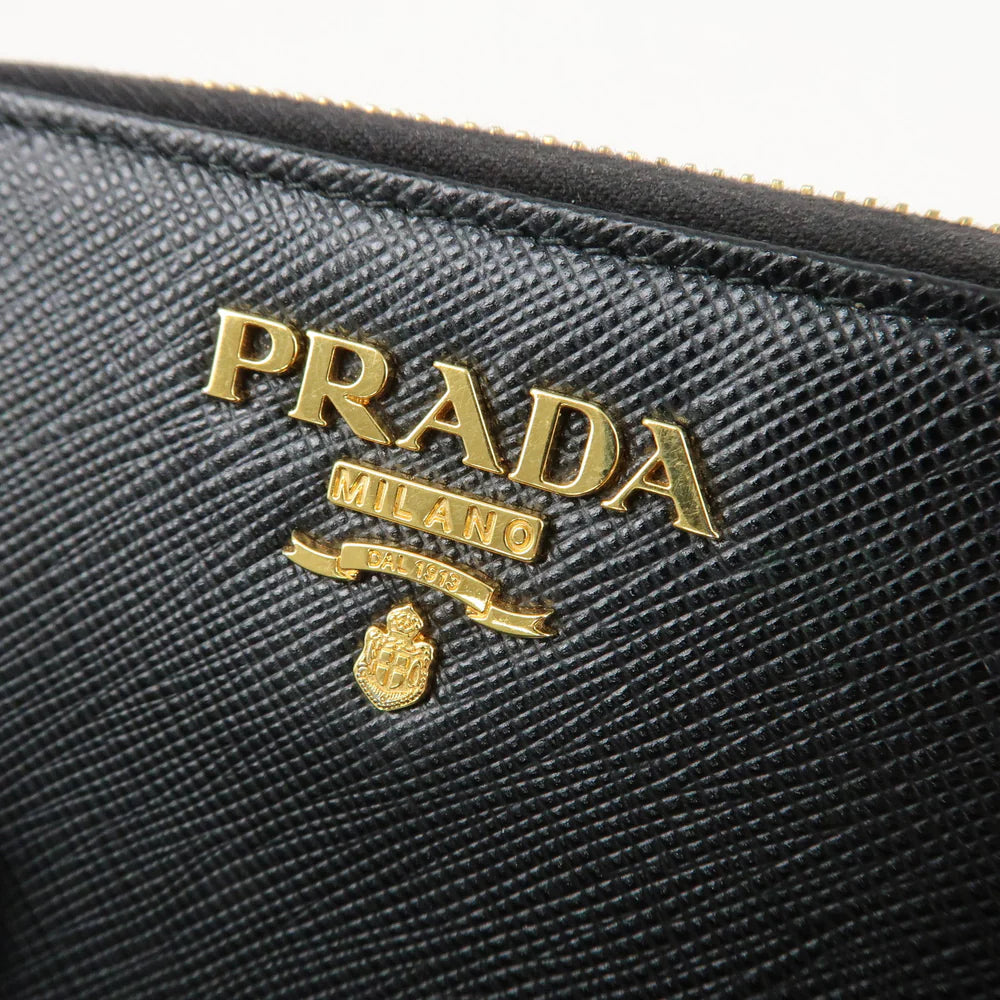 Prada Logo Leather Zip Around Bi-fold Wallet Black【Pre-order】