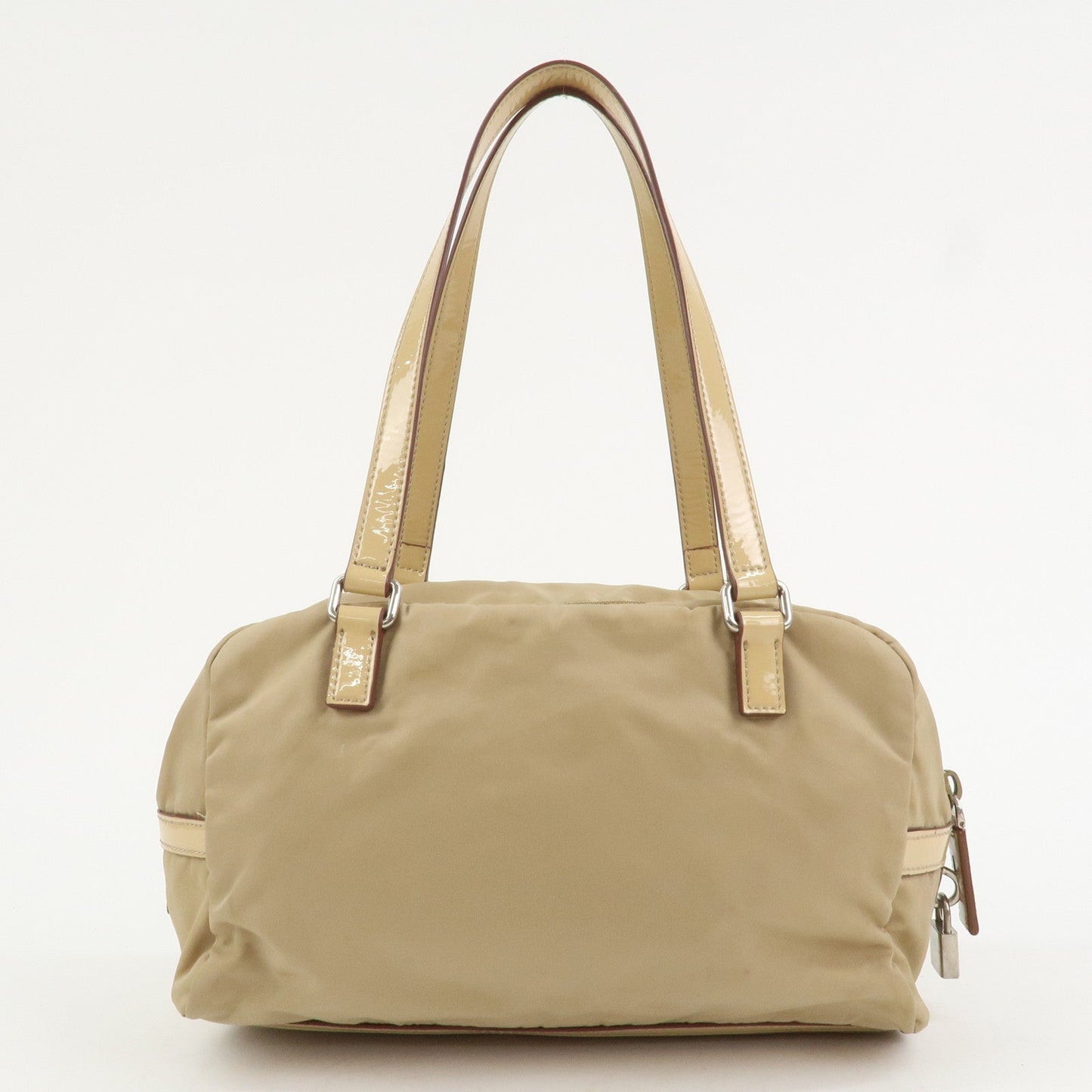 Prada Logo Nylon Patent Leather Mini Boston Bag Beige BR3150【Pre-order】