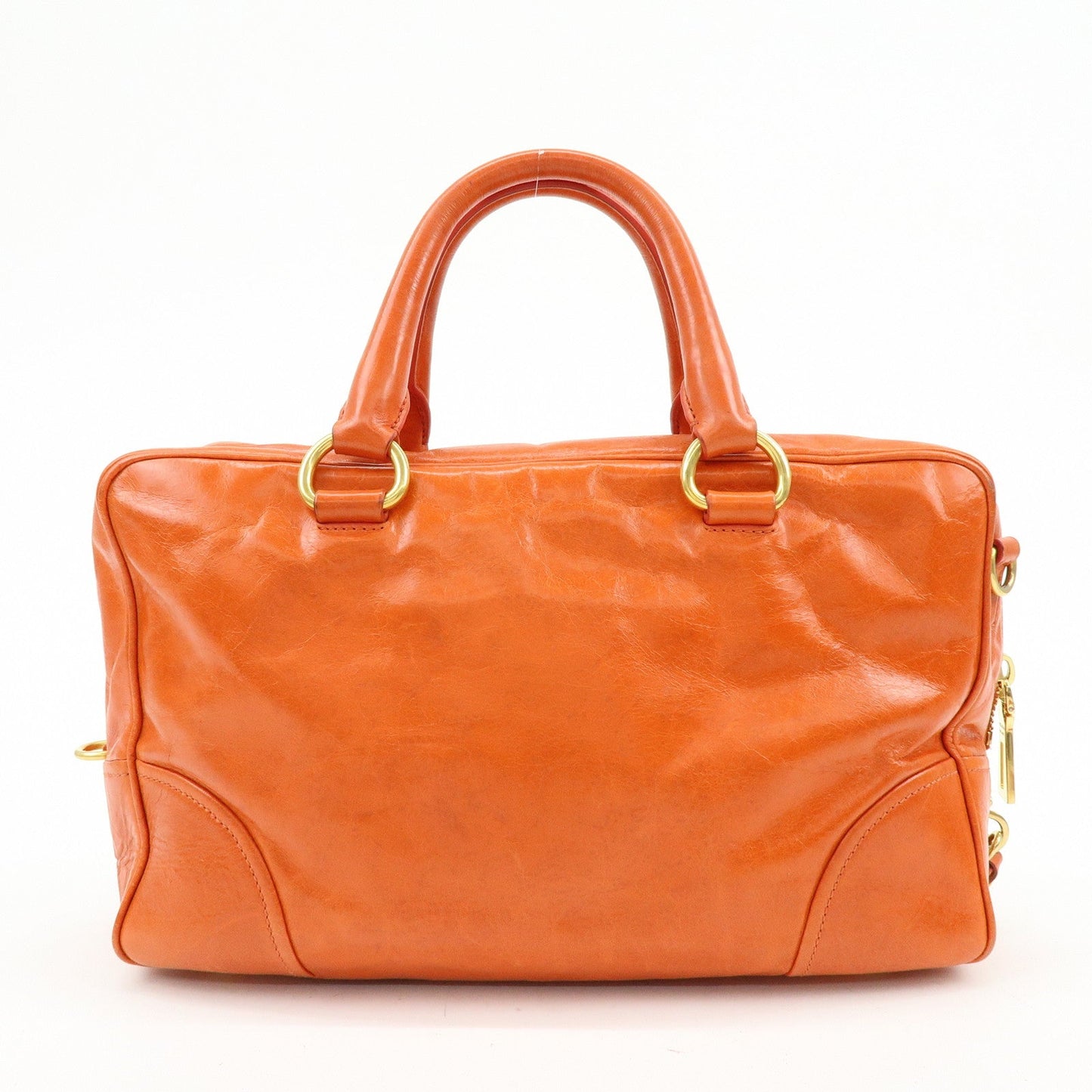 Prada Logo Leather Boston Bag Hand Bag Shoulder Bag Orange BL0821【Pre-order】
