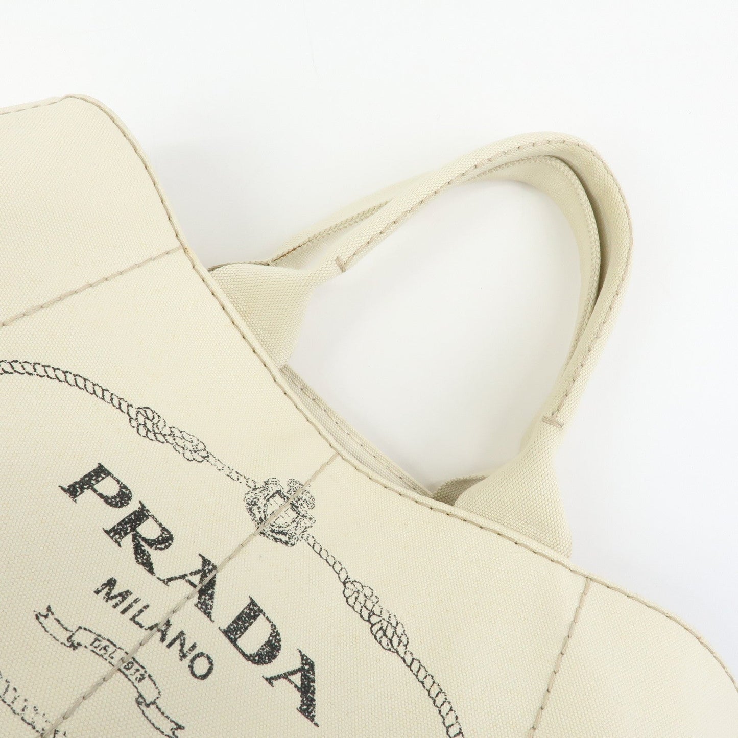 Prada Canapa Large Triangle Logo Tote Hand Bag Ivory BN1872【Pre-order】