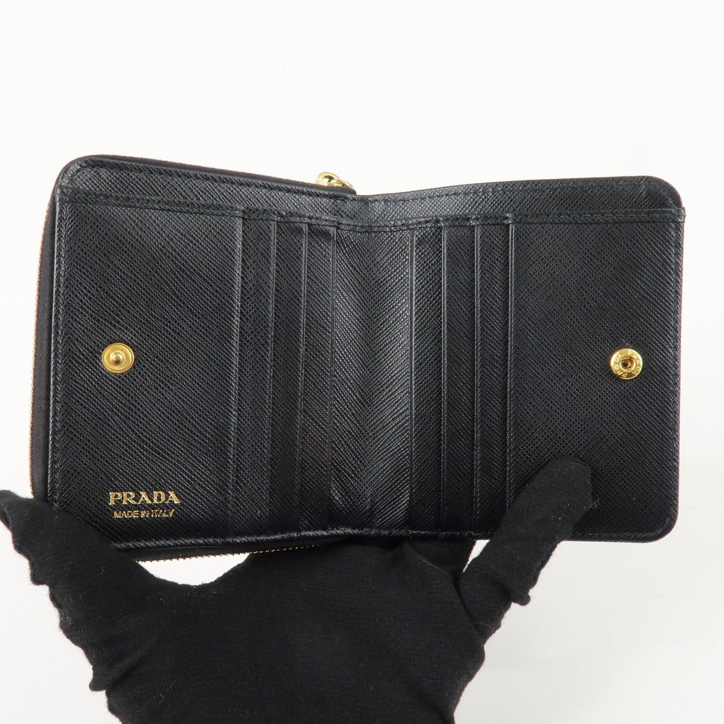 Prada Logo Leather Zip Around Bi-fold Wallet Black 1ML522 Used【Pre-order】