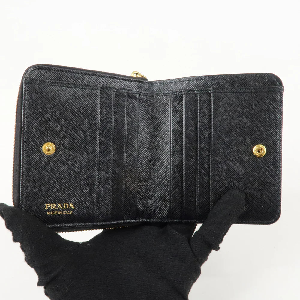 Prada Logo Leather Zip Around Bi-fold Wallet Black【Pre-order】