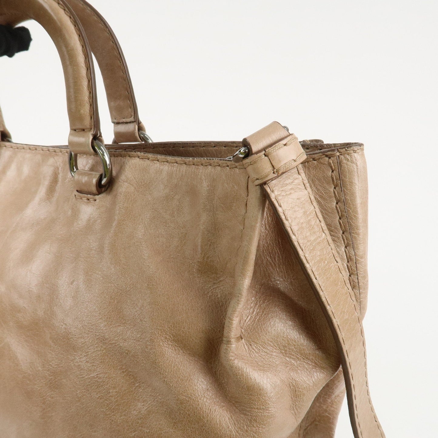 Prada Logo Leather 2Way Bag Tote Bag Shoulder Bag Beige BR4617 Used【Pre-order】