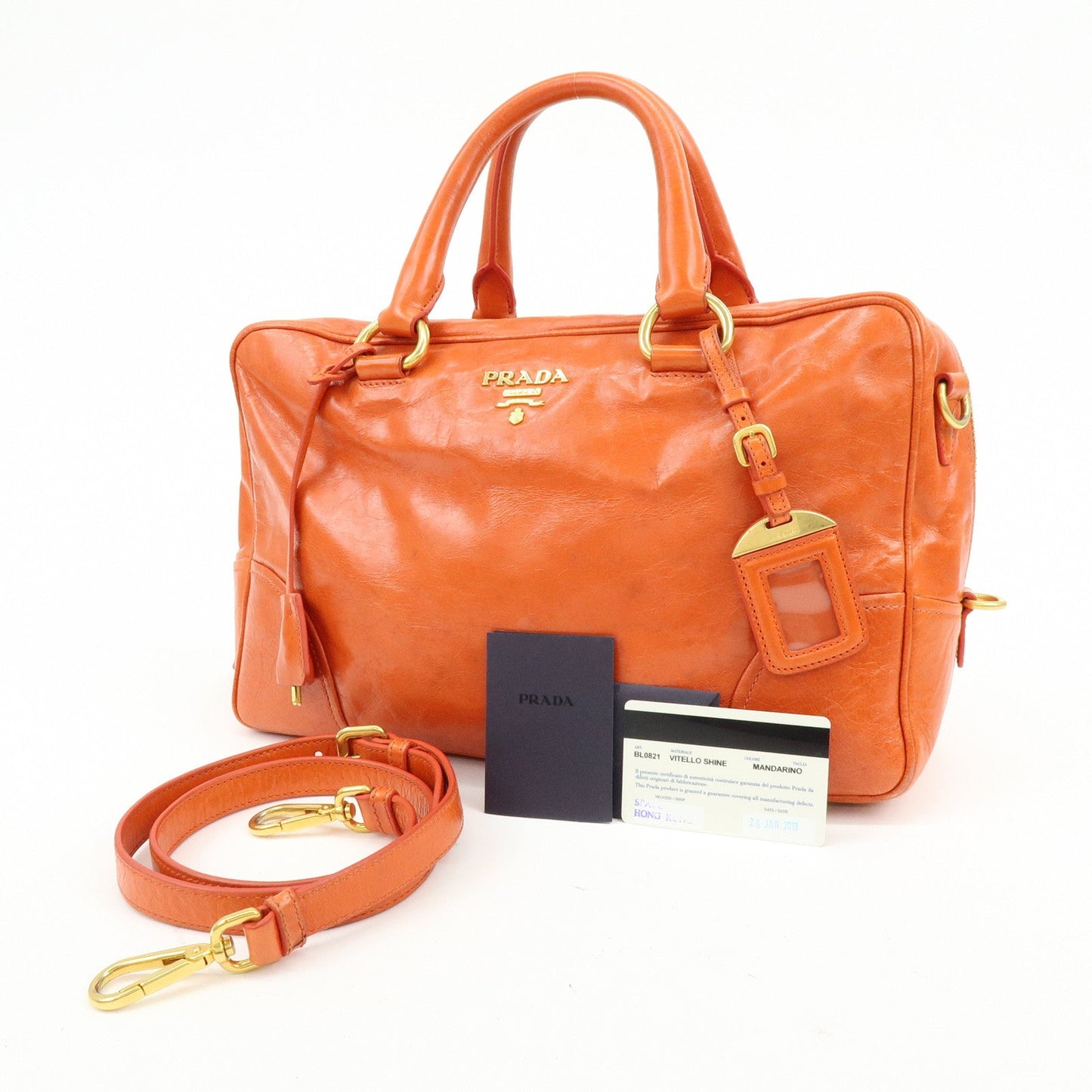 Prada Logo Leather Boston Bag Hand Bag Shoulder Bag Orange BL0821【Pre-order】