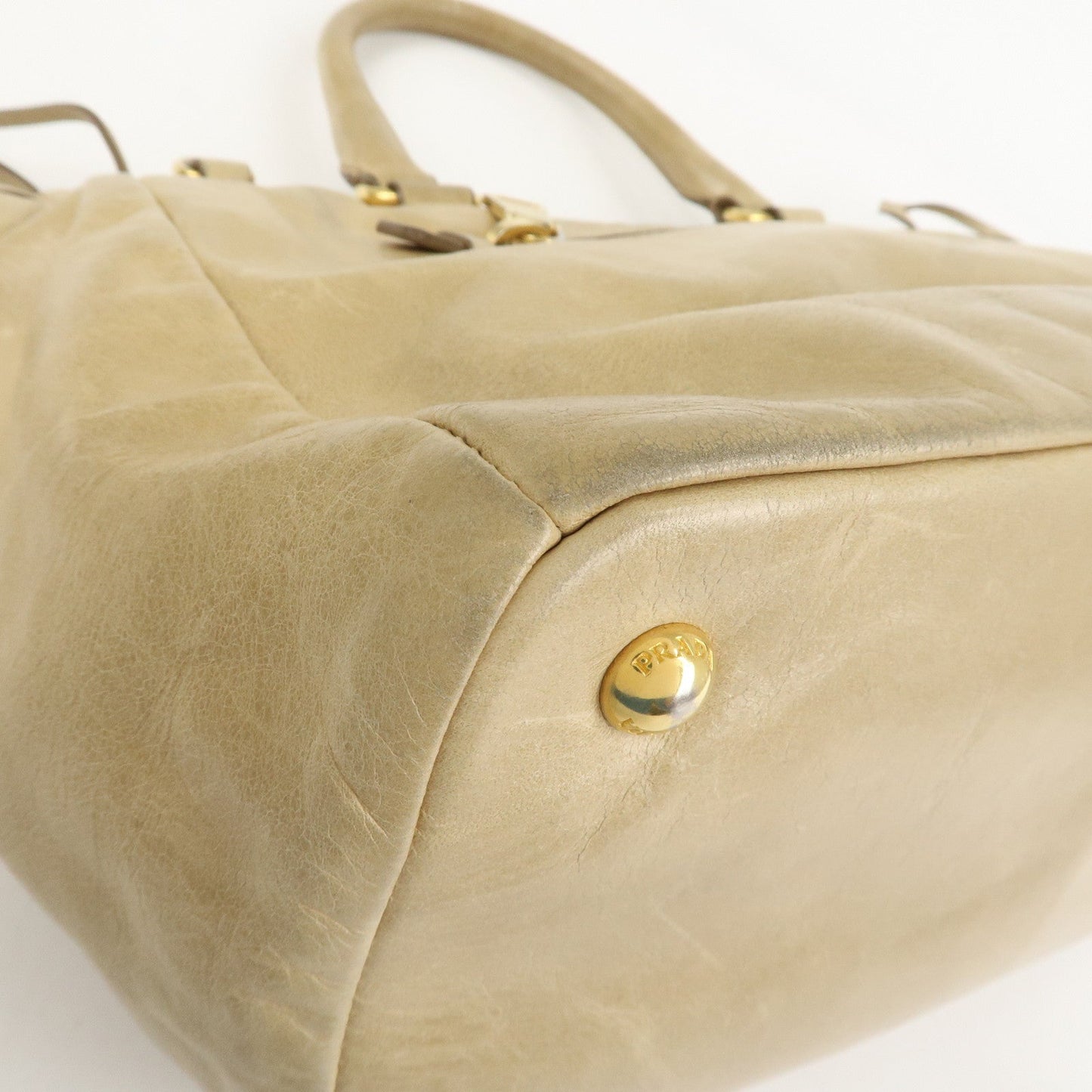 Prada Triangle Logo VITELLOSHINE Leather 2Way Bag Beige BN1921【Pre-order】
