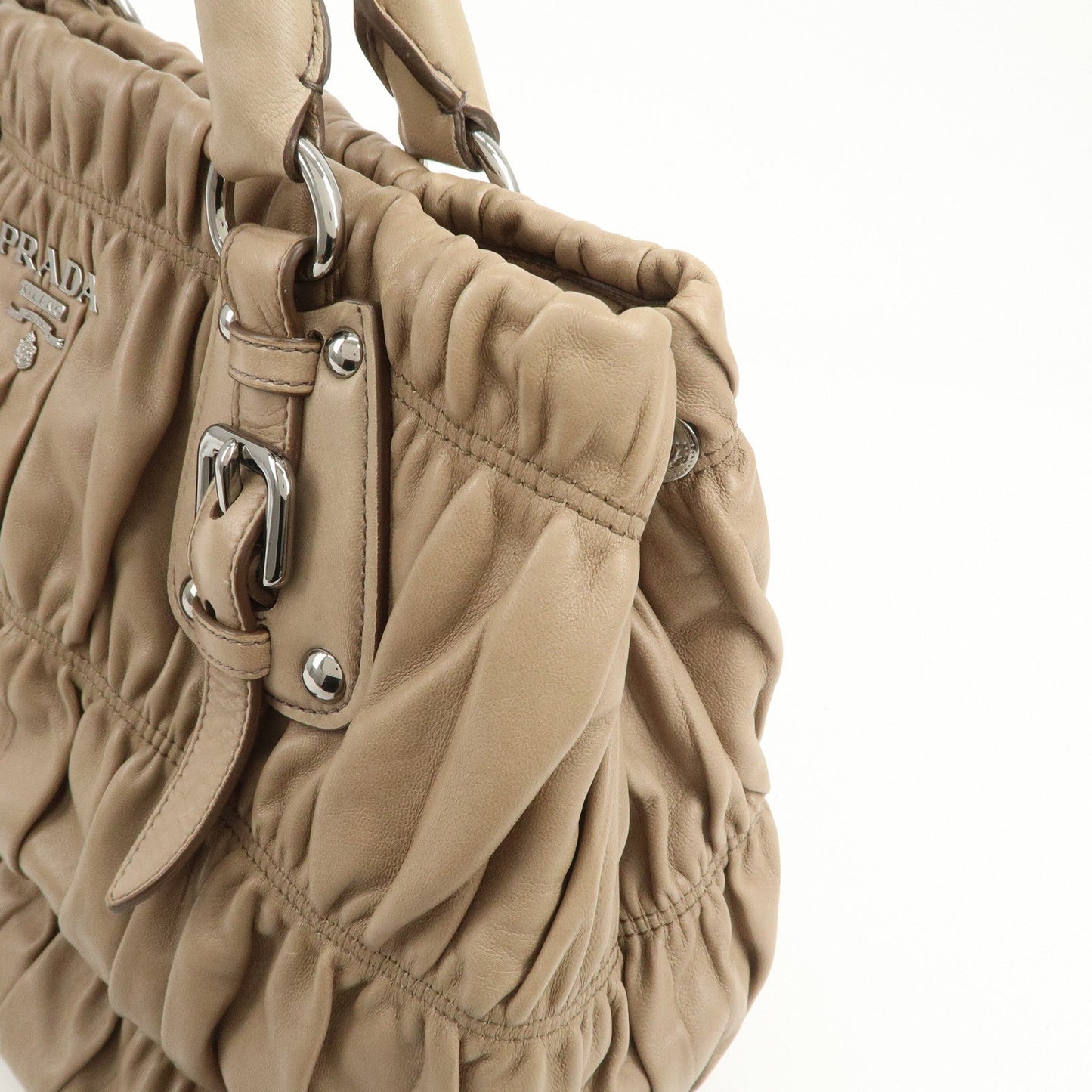 Prada Logo Leather Gathered 2Way Shoulder Bag Hand Bag BN1789【Pre-order】