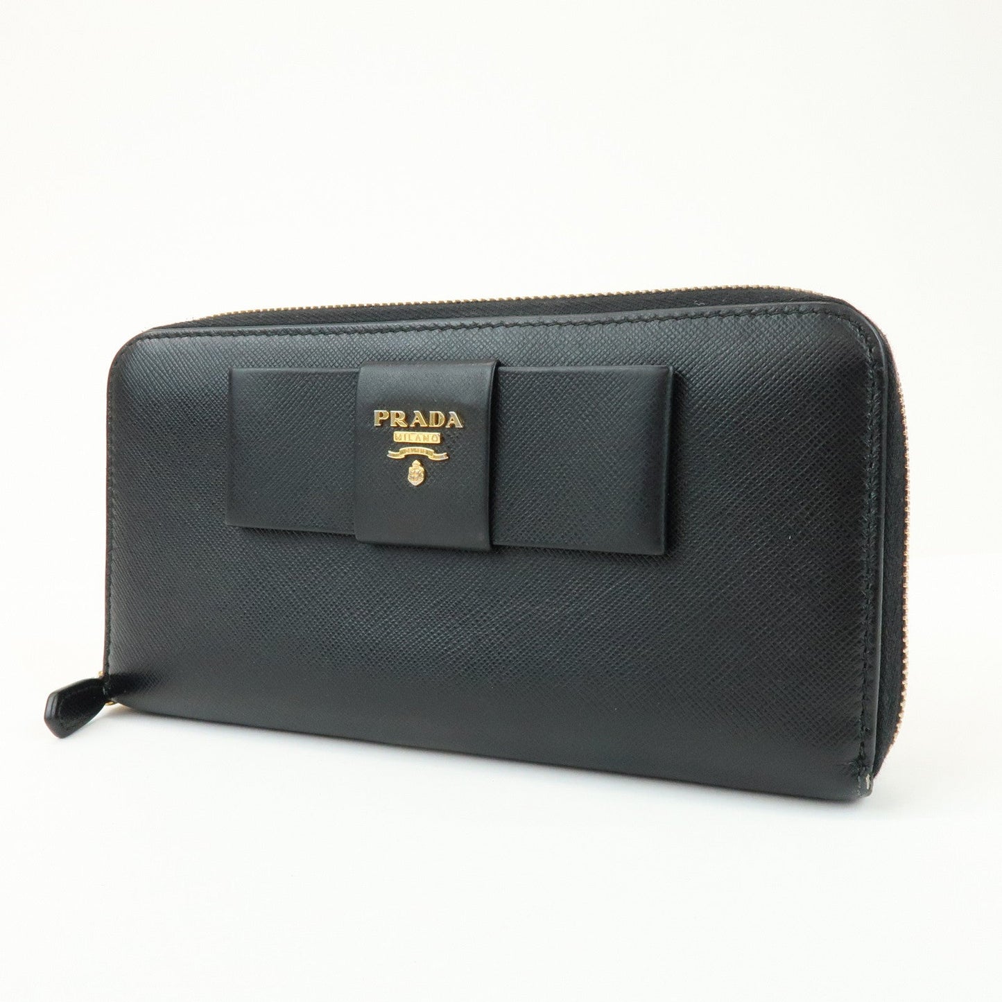 Prada Saffiano Leather Ribbon Round Zippy Wallet Black 1M0506【Pre-order】
