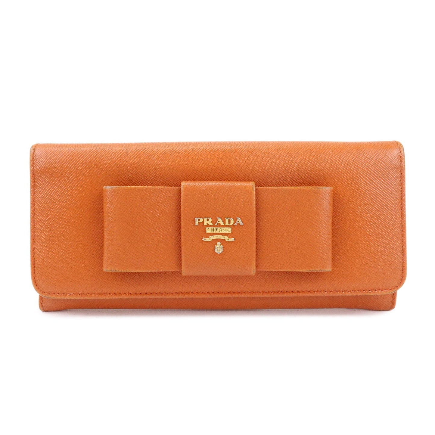 Prada Saffiano Leather Ribbon Flap Long Wallet Orange 1M1132【Pre-order】