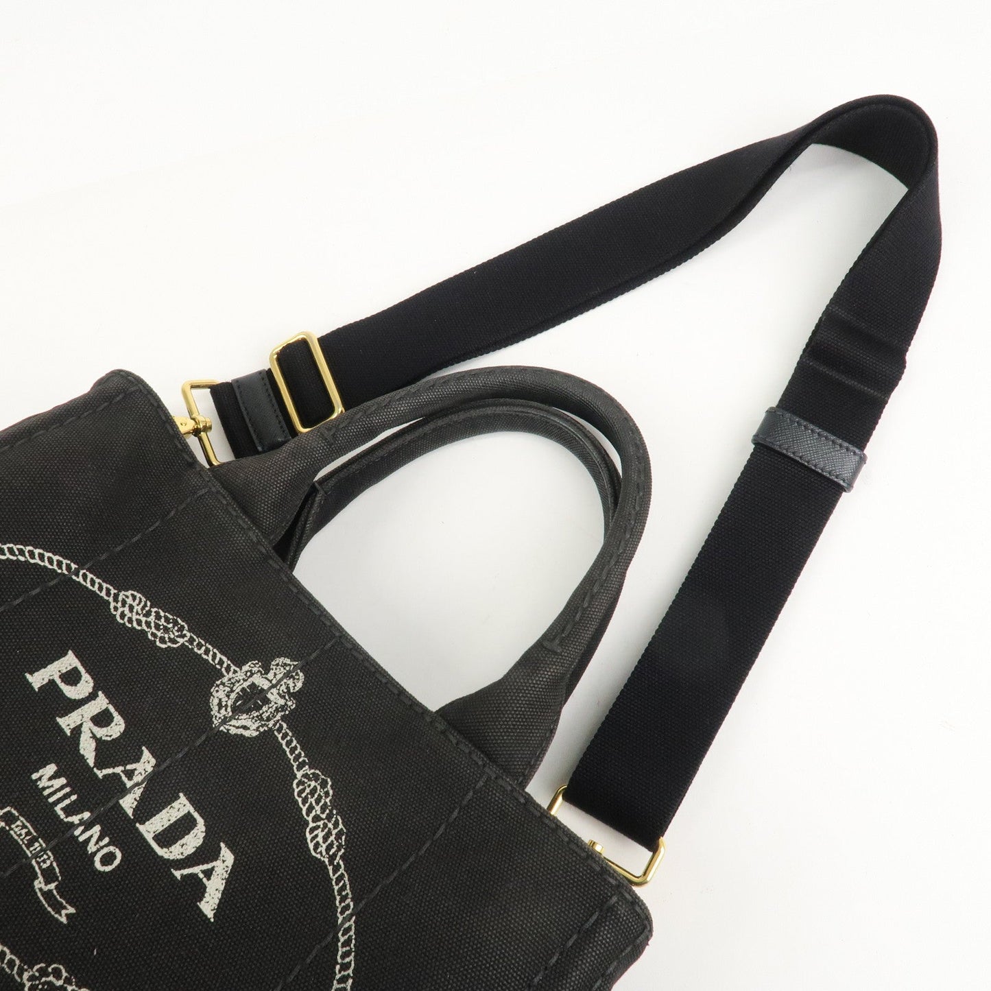 Prada Canapa Mini Canvas 2Way Hand Bag Tote Bag Black 1BG439 Used【Pre-order】