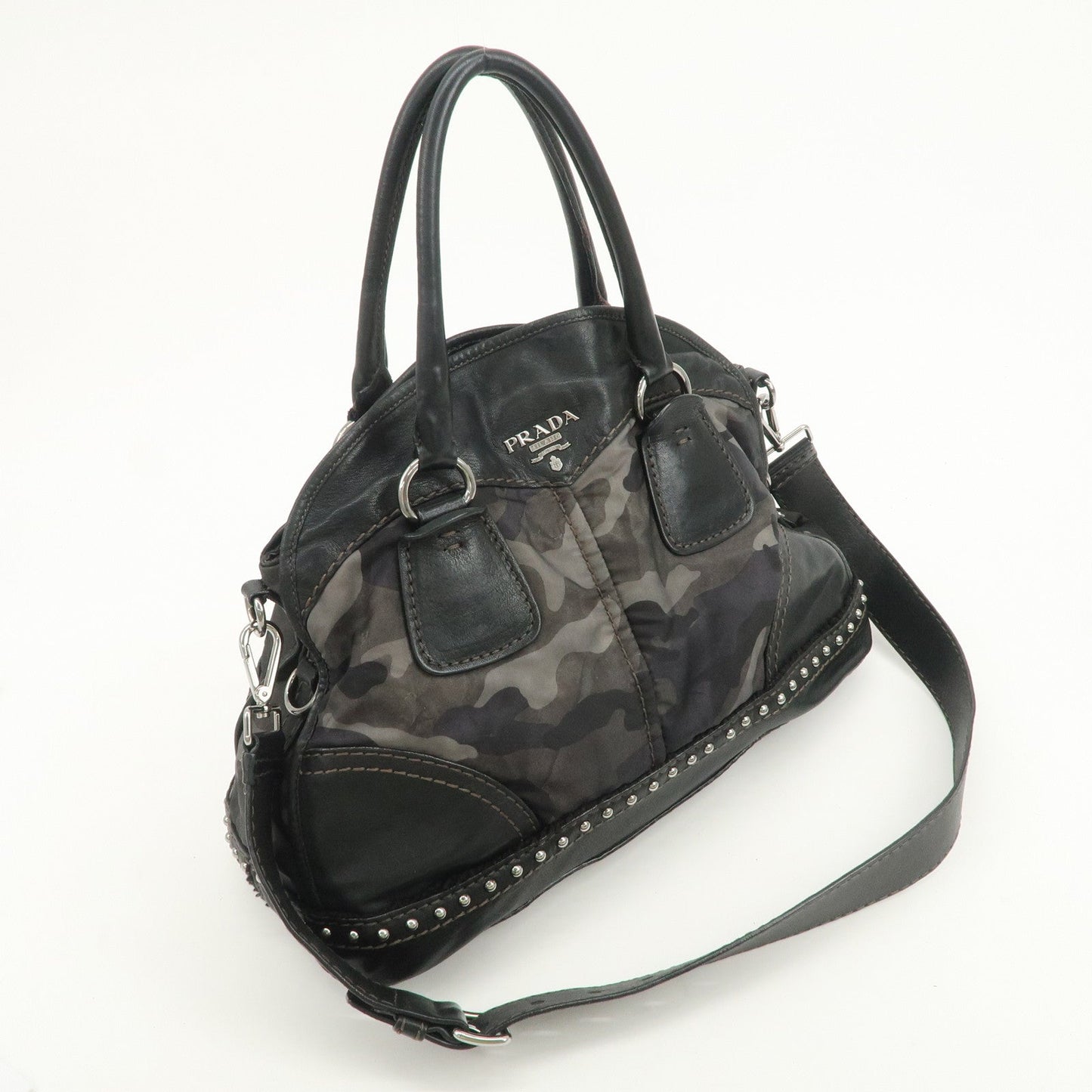 Prada Nylon Leather 2Way Hand Shoulder Bag Black Camouflage BL0688【Pre-order】