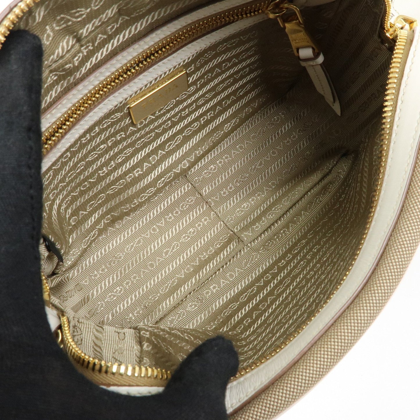 Prada Logo Jacquard Leather Shoulder Bag Beige White 1BH089【Pre-order】