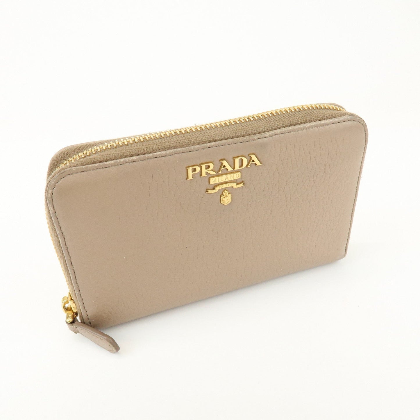 Prada Calf Leather Compact Round Zippy Wallet Beige Gold【Pre-order】