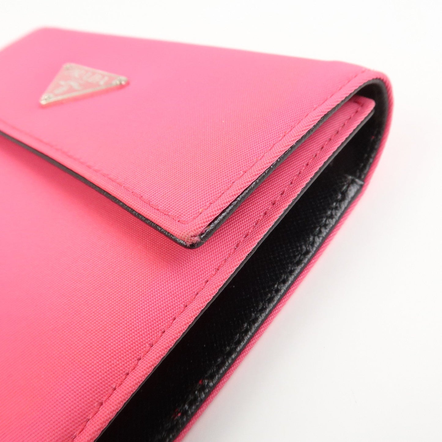 Prada Triangle Logo Tessuto Nylon Mini Compact Wallet Neon Pink【Pre-order】