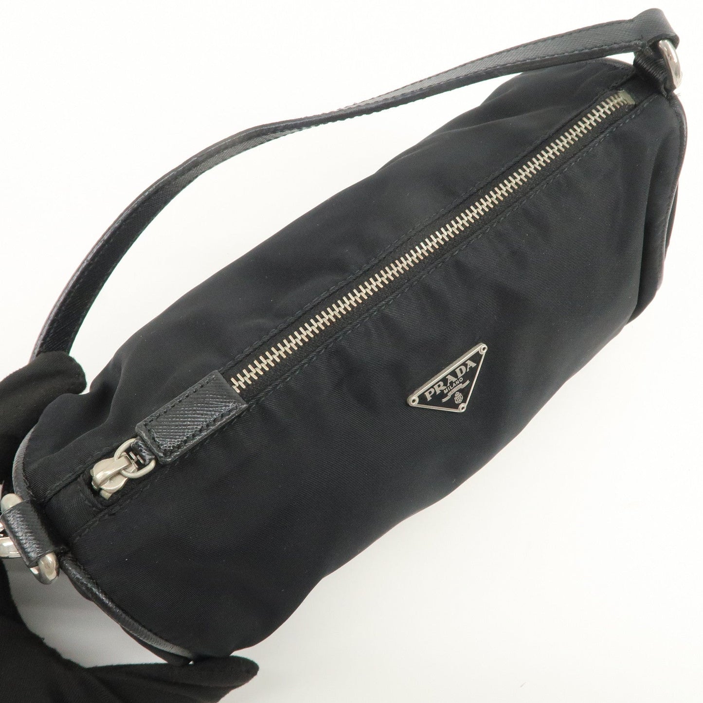 Prada Triangle Logo Nylon Saffiano Leather Hand Bag Black【Pre-order】