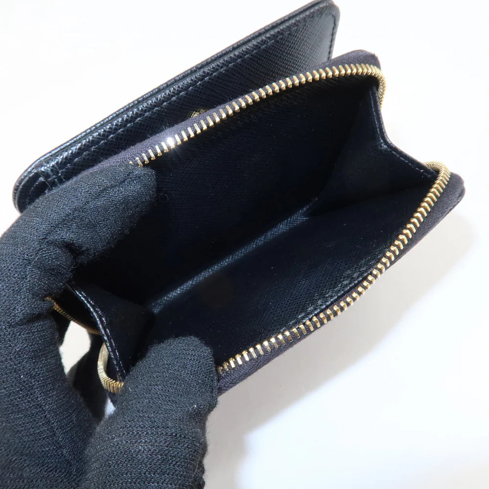 Prada Logo Leather Zip Around Bi-fold Wallet Black【Pre-order】