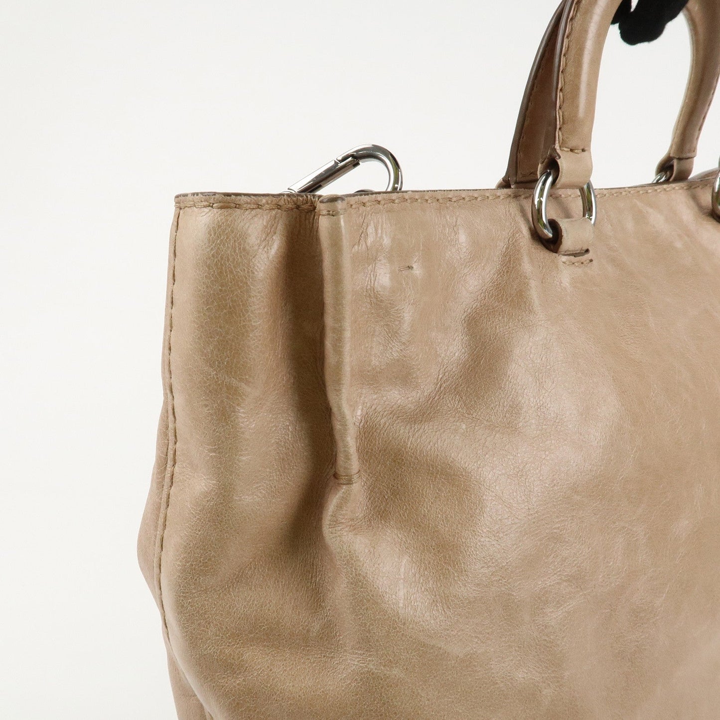 Prada Logo Leather 2Way Bag Tote Bag Shoulder Bag Beige BR4617 Used【Pre-order】