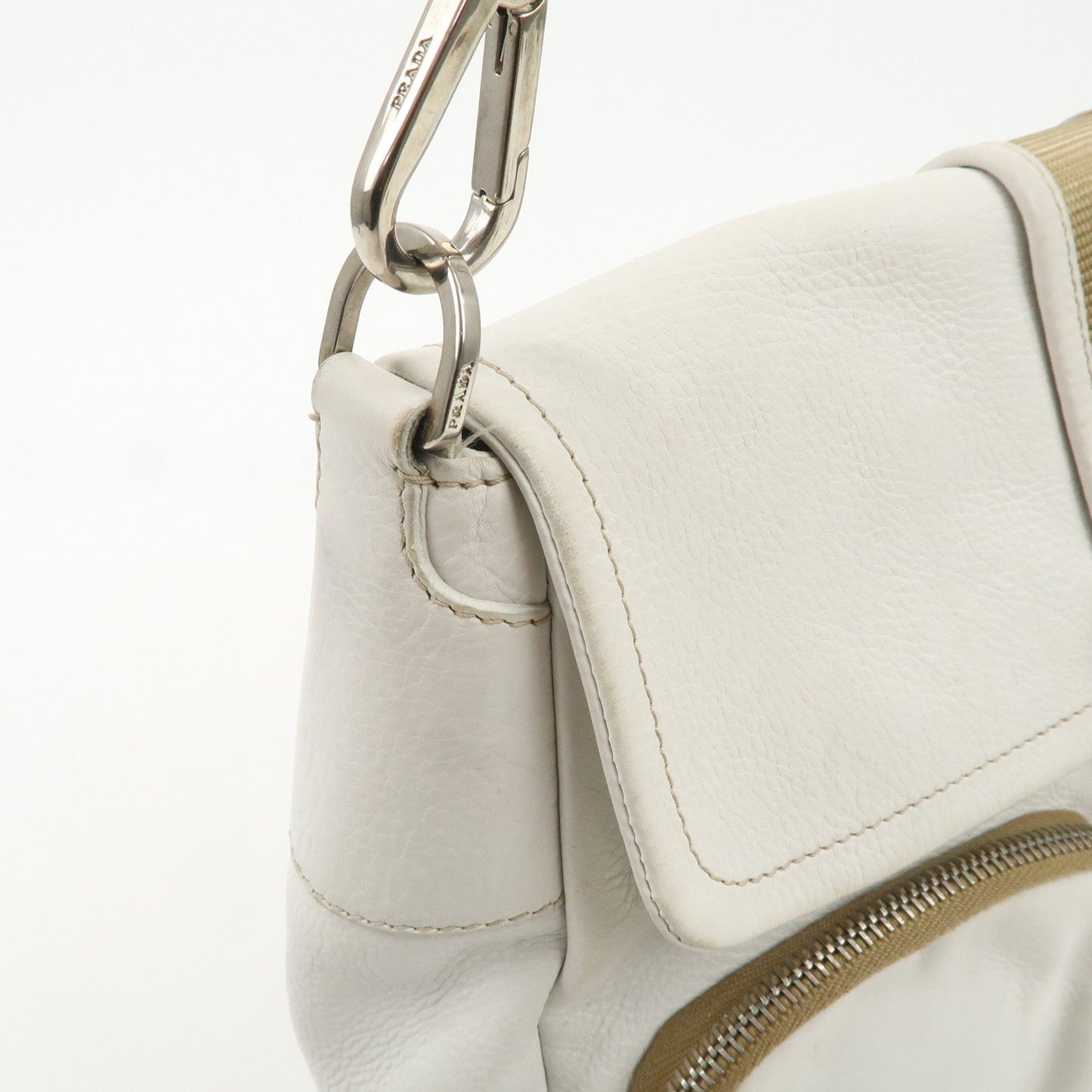 Prada Triangle Logo Leather Nylon Shoulder Bag White Beige【Pre-order】