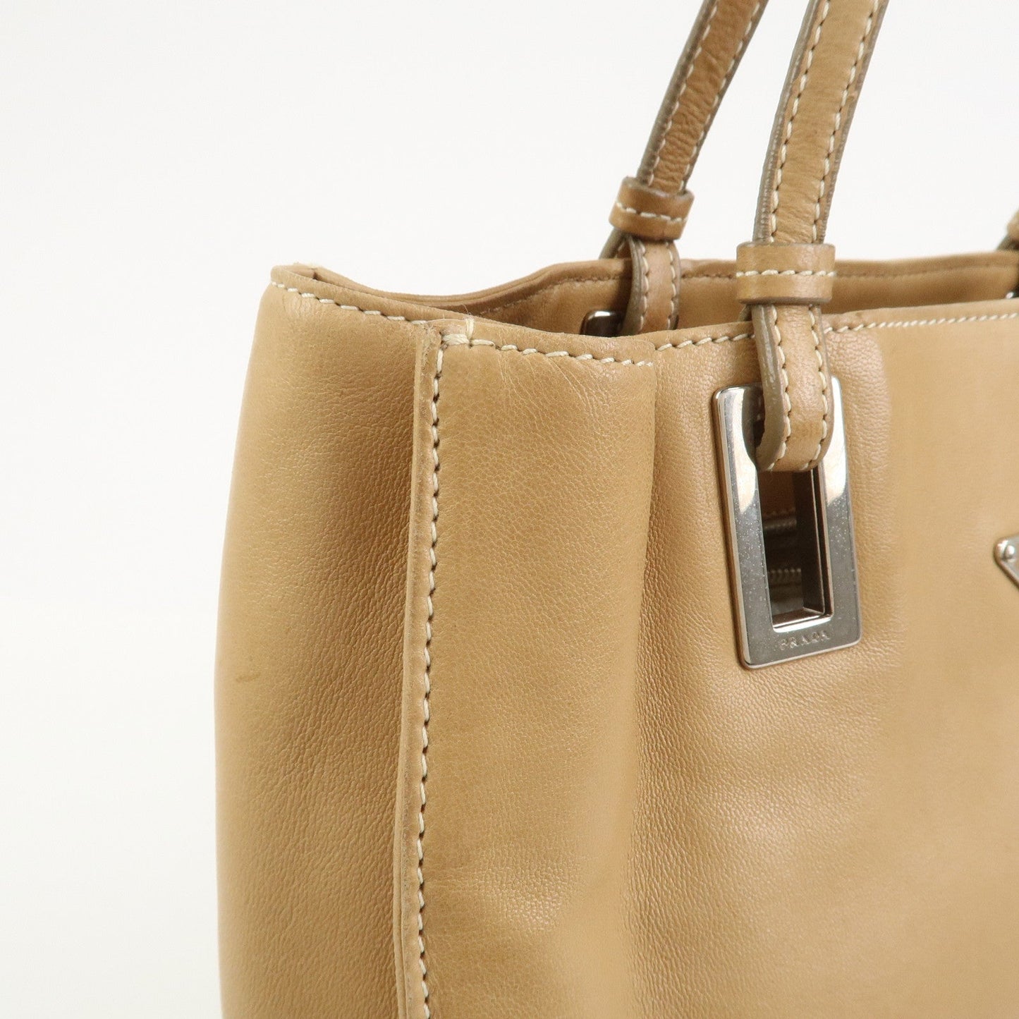 Prada Triangle Logo Lambskin Tote Bag Shoulder Bag Beige BR1566【Pre-order】
