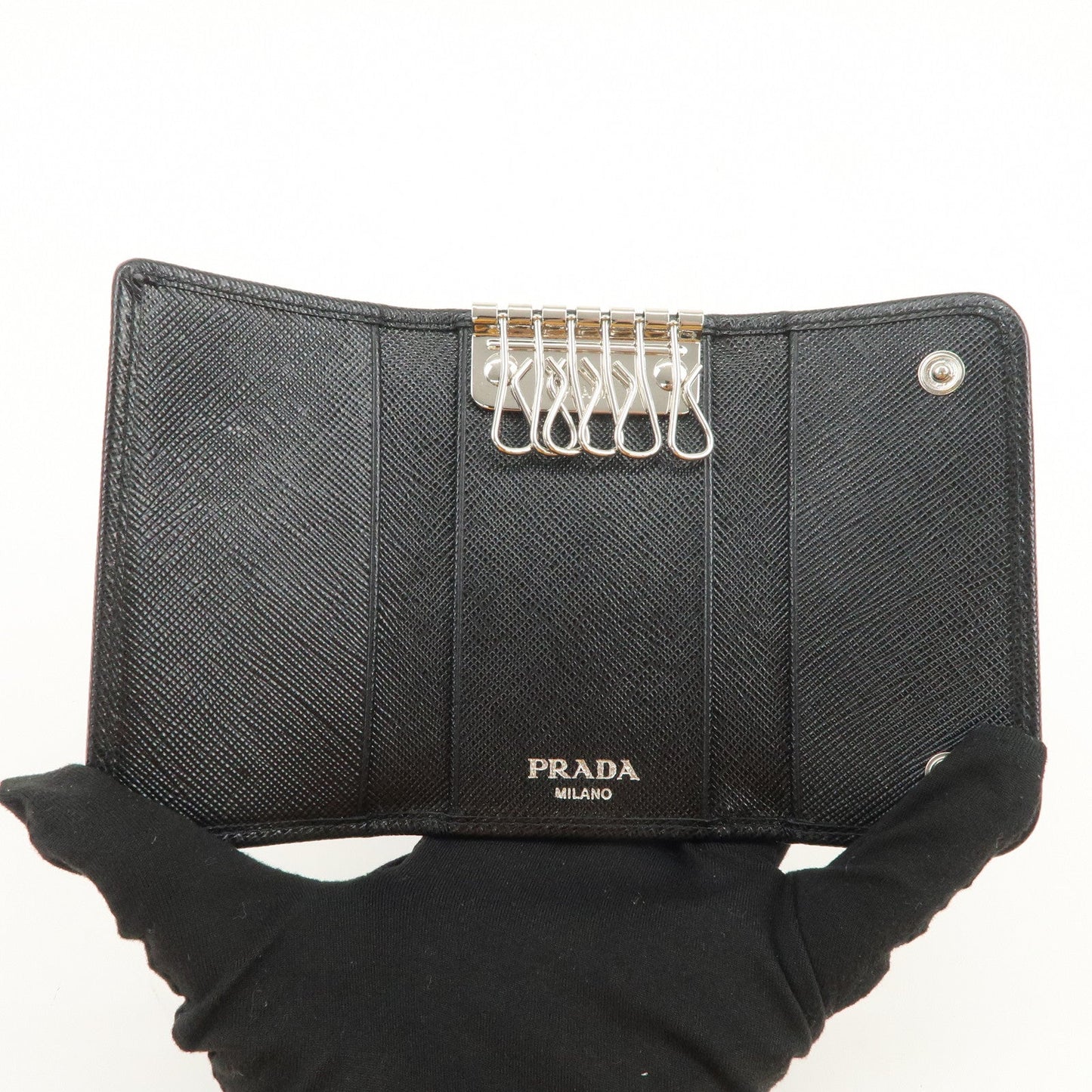 Prada Triangle Logo 6 Rings Key Case Key Holder Black 1PG222【Pre-order】
