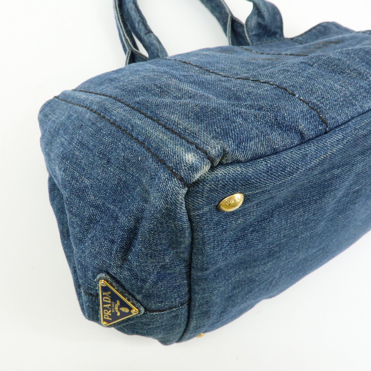 Prada Logo Canapa Canvas Denim Tote Bag Hand Bag Blue B1877B【Pre-order】