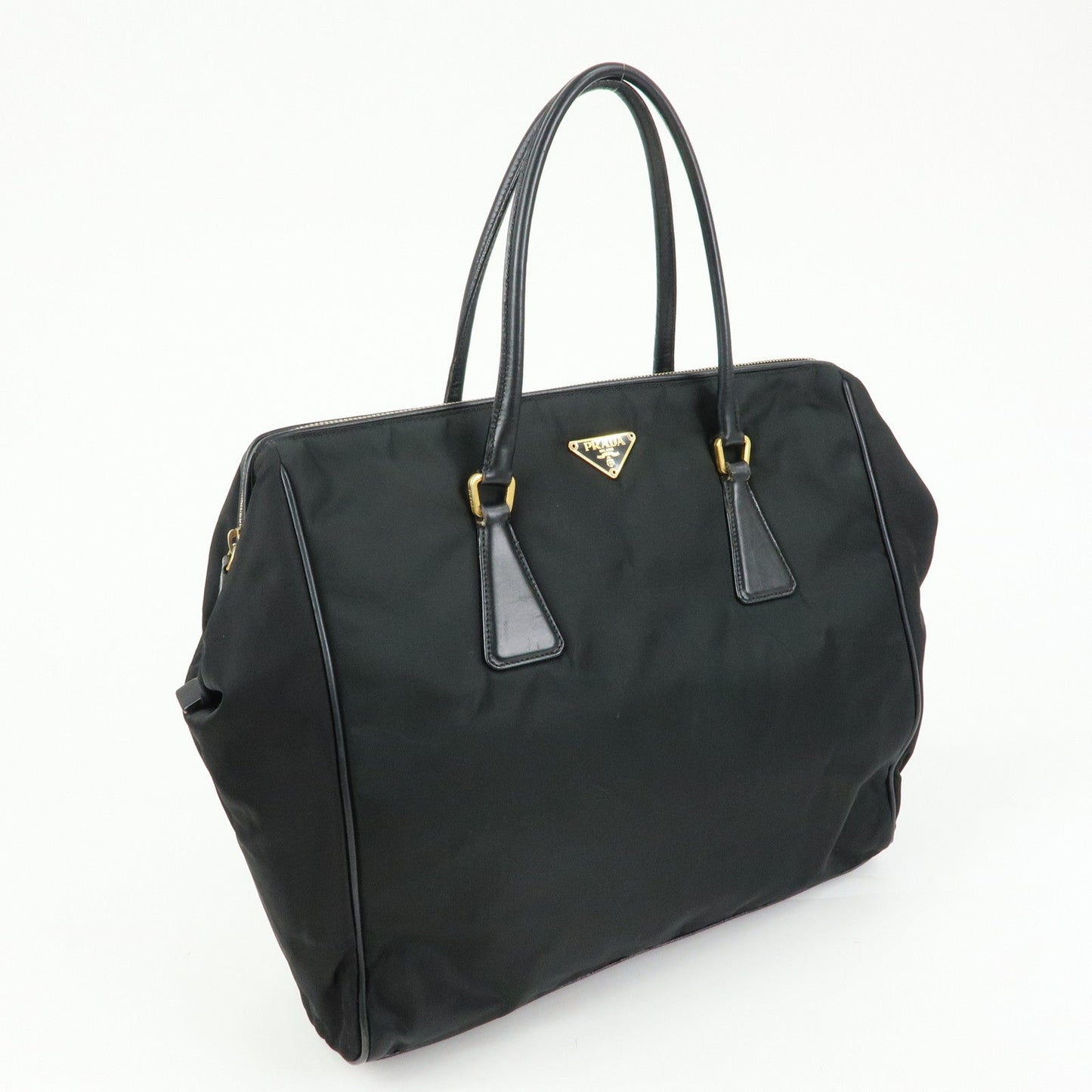 Prada Triangle Logo Nylon Leather Hand Bag Tote Shoulder Bag Black【Pre-order】