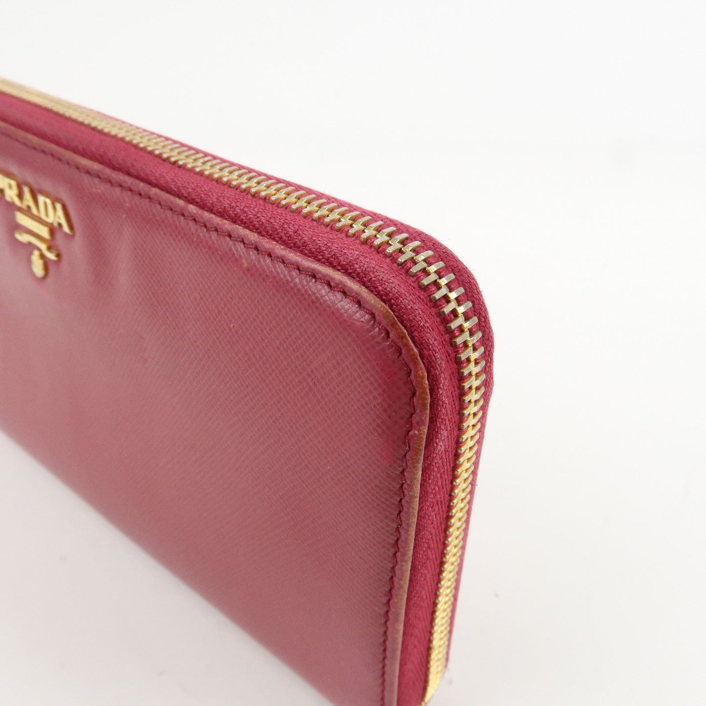 Prada Logo Saffiano Leather Round Zippy Long Wallet Pink 1M0506 Used【Pre-order】