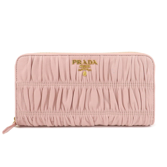 Prada Leather Gather Round Zippy Wallet Gold Hardware Pink 1M0506 Used【Pre-order】