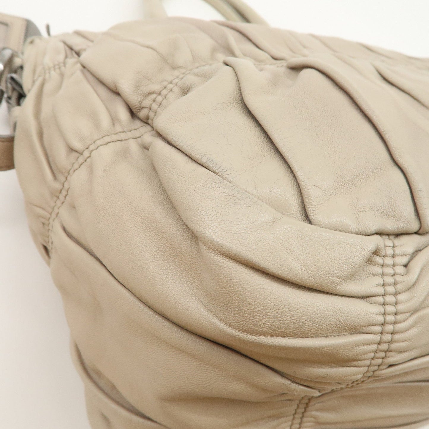 Prada Logo Leather Gathered 2Way Hand Bag Beige BN1336【Pre-order】