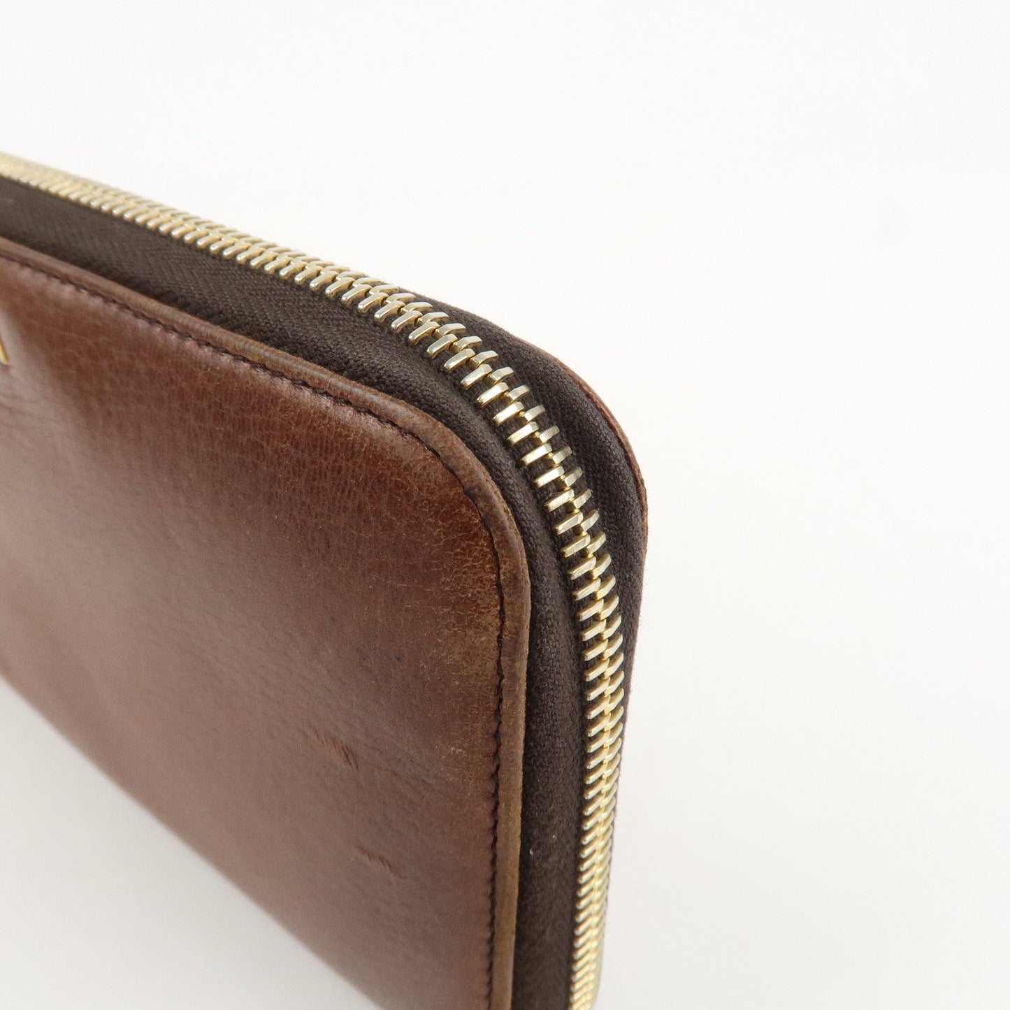 Prada Saffiano Leather Round Zippy Long Wallet Brown 1M0506 Used【Pre-order】