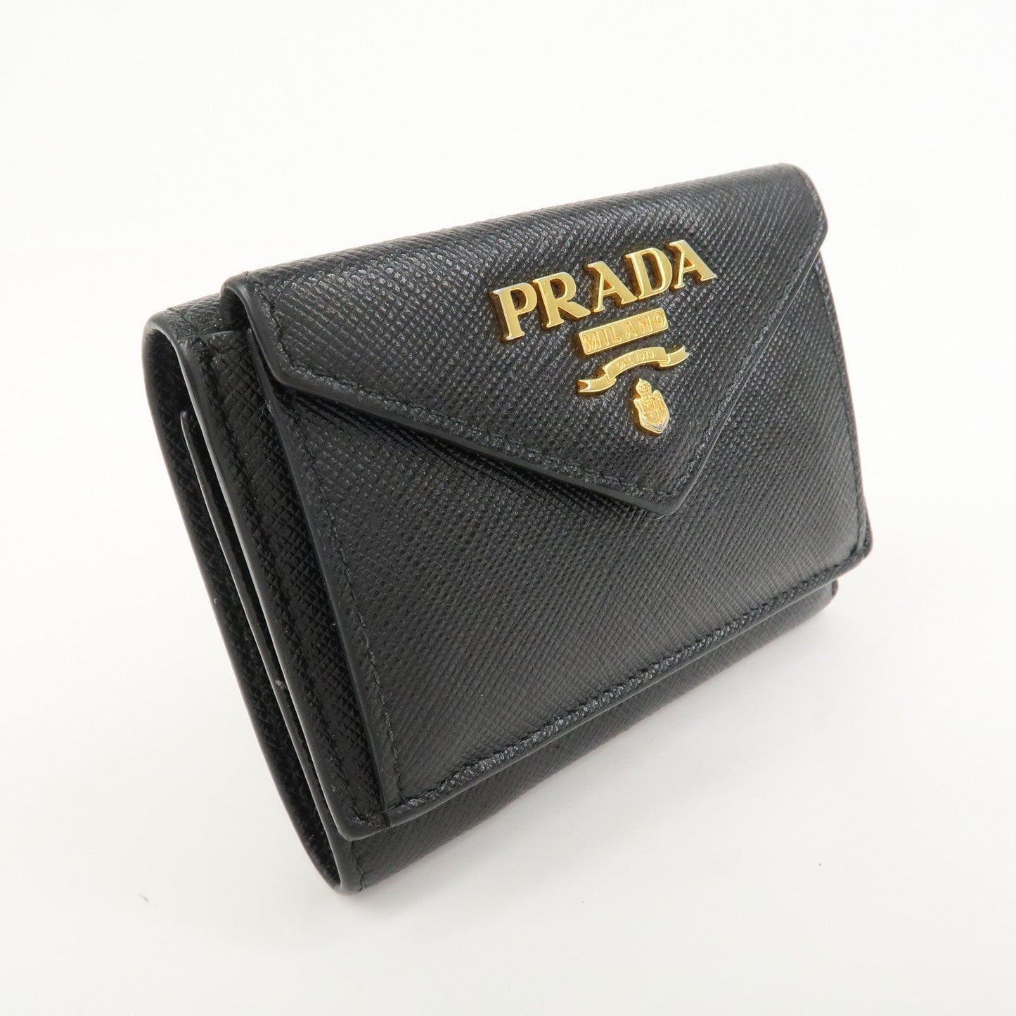 Prada Logo Saffiano Metal Tri-fold Small Wallet Black 1MH021【Pre-order】