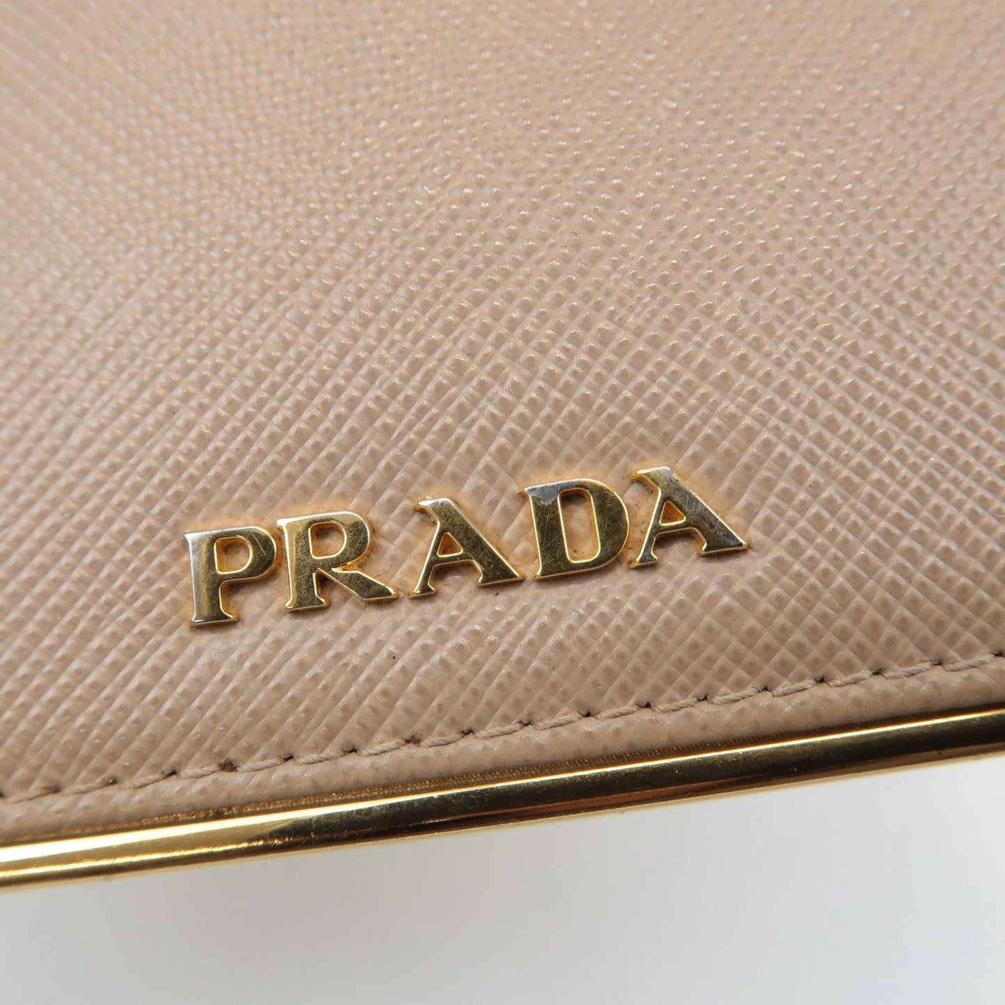 Prada Logo Saffiano Leather Bi-Fold Small Wallet Beige 1MV204 Used【Pre-order】