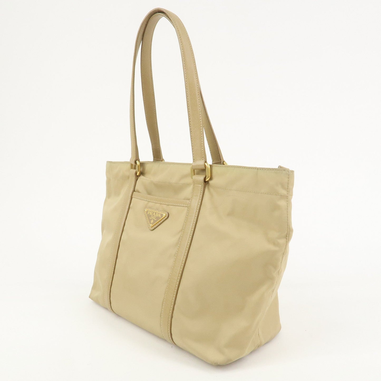 Prada Triangle Logo Nylon Saffiano Leather Tote Bag Beige BR2311【Pre-order】