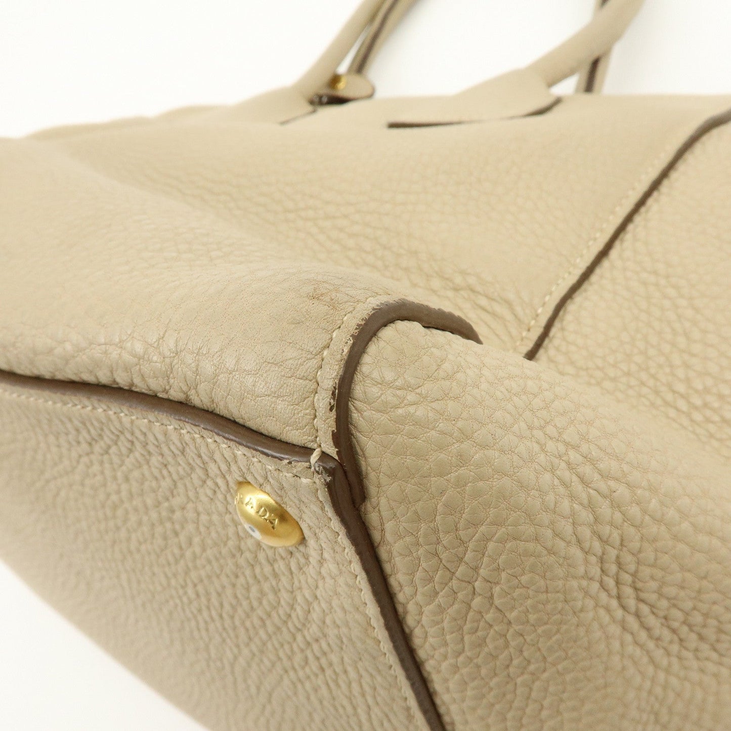 Prada Triangle Logo Leather 2Way Hand Shoulder Bag Beige BN2795【Pre-order】