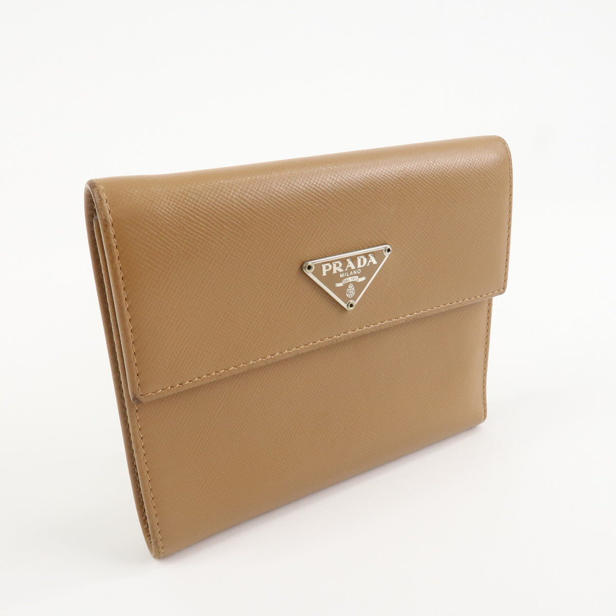 Prada Triangle Logo Saffiano Leather Trifold Wallet Brown Used【Pre-order】