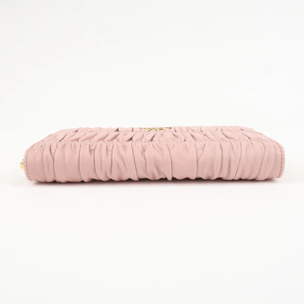 Prada Leather Gather Round Zippy Wallet Gold Hardware Pink【Pre-order】