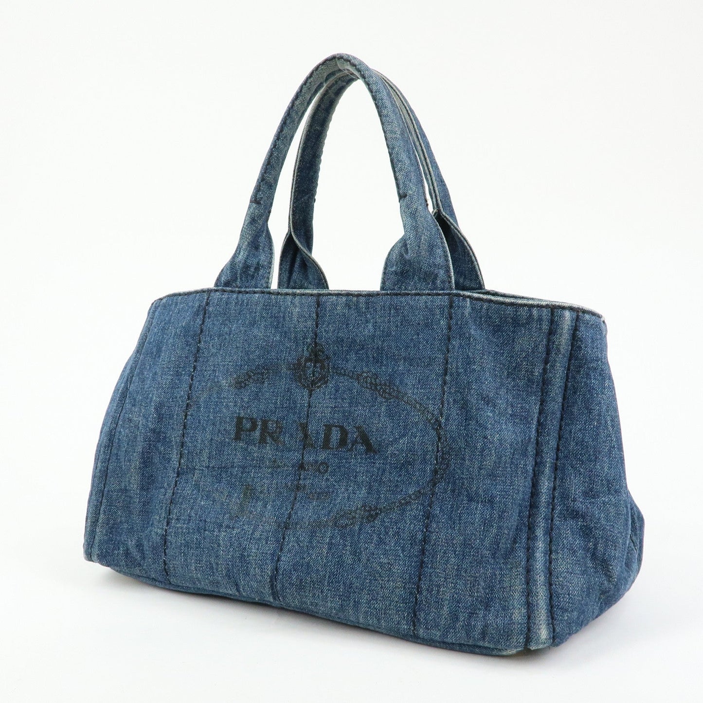 Prada Logo Canapa Canvas Denim Tote Bag Hand Bag Blue B1877B【Pre-order】