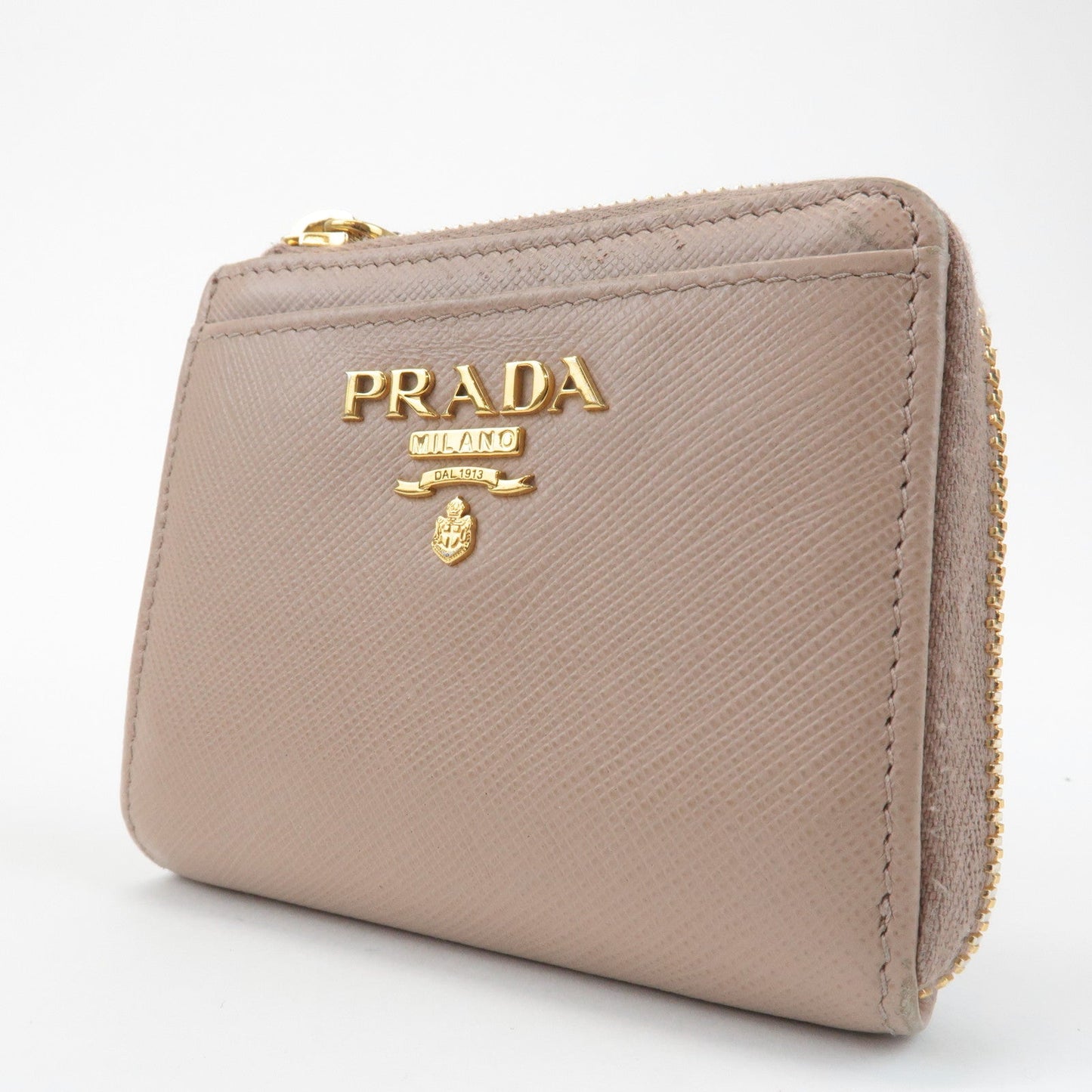 Prada Logo Saffiano Leather Zippy Coin Case Pink Beige 1ML025 Used【Pre-order】