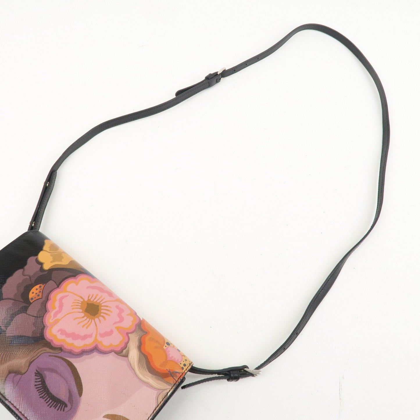 Prada Flower Print Saffiano Leather Shoulder Bag Hand Bag Black【Pre-order】