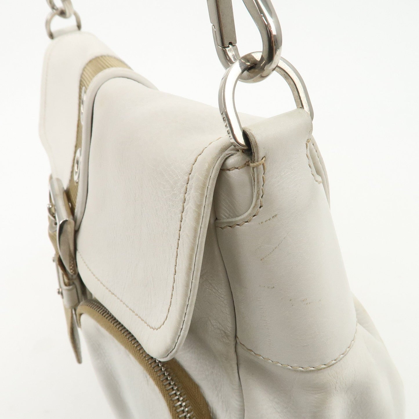 Prada Triangle Logo Leather Nylon Shoulder Bag White Beige【Pre-order】