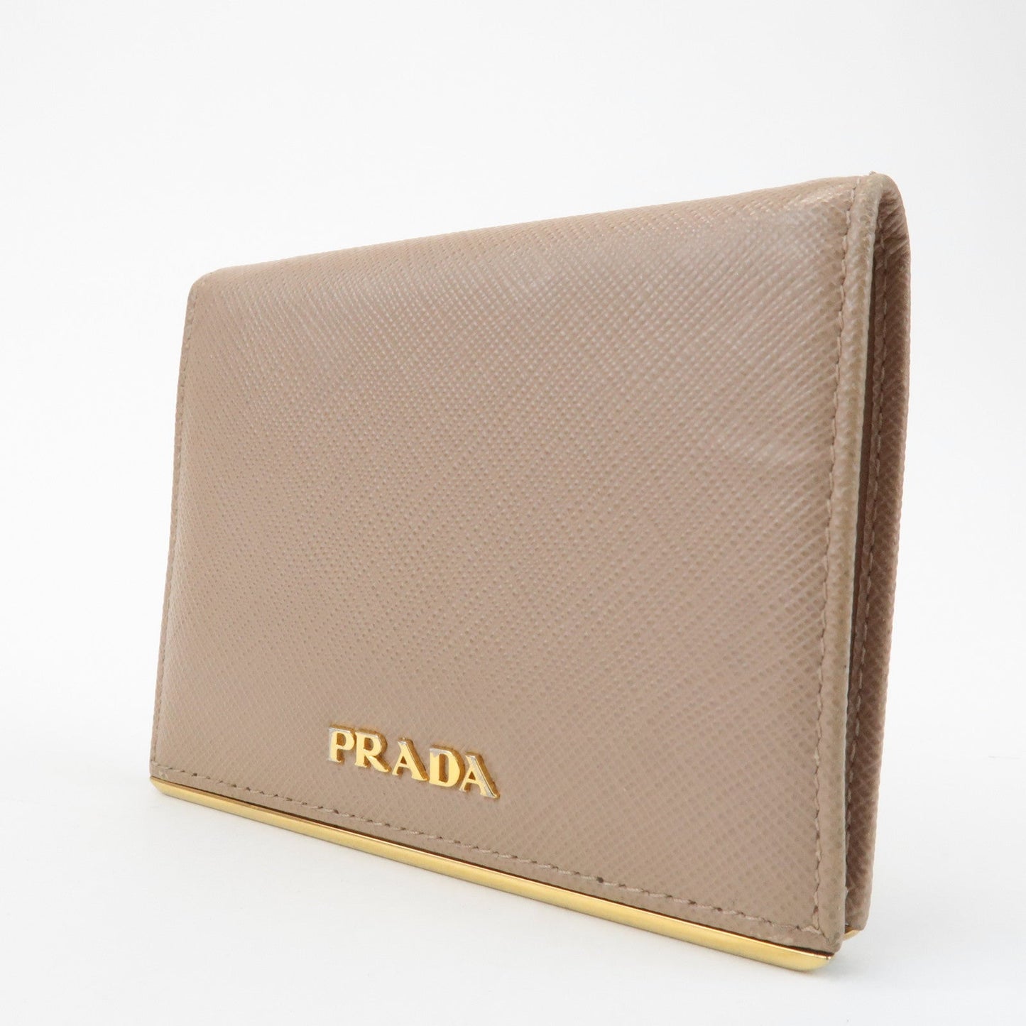 Prada Logo Saffiano Leather Bi-Fold Small Wallet Beige 1MV204 Used【Pre-order】