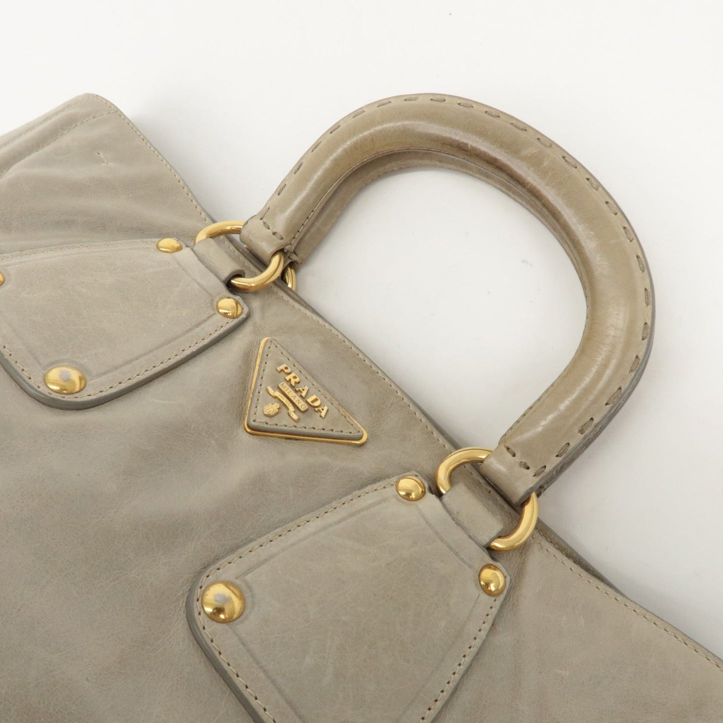 Prada Triangle Logo Leather 2Way Bag Tote Bag Gray BN2104 Used【Pre-order】