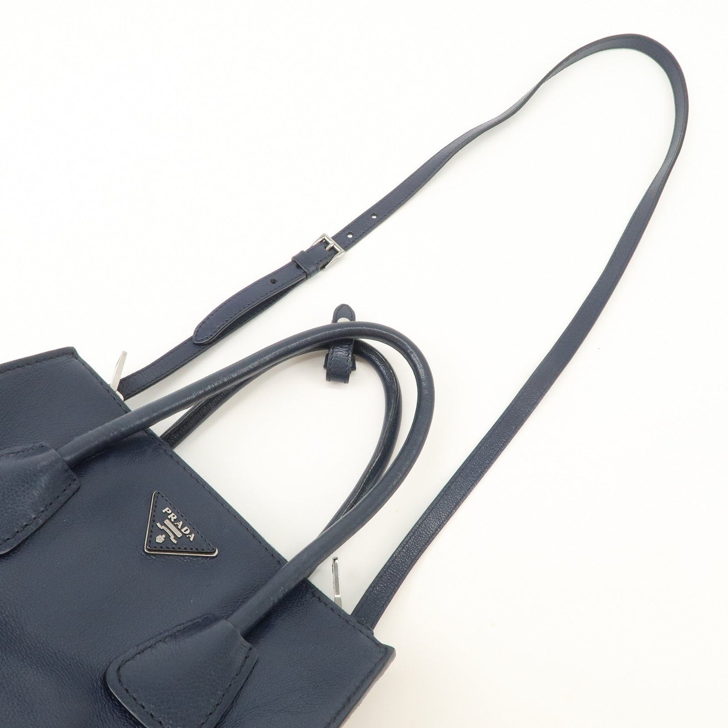 Prada Triangle Logo Leather 2Way Bag Tote Bag Hand Bag Navy B2625M【Pre-order】