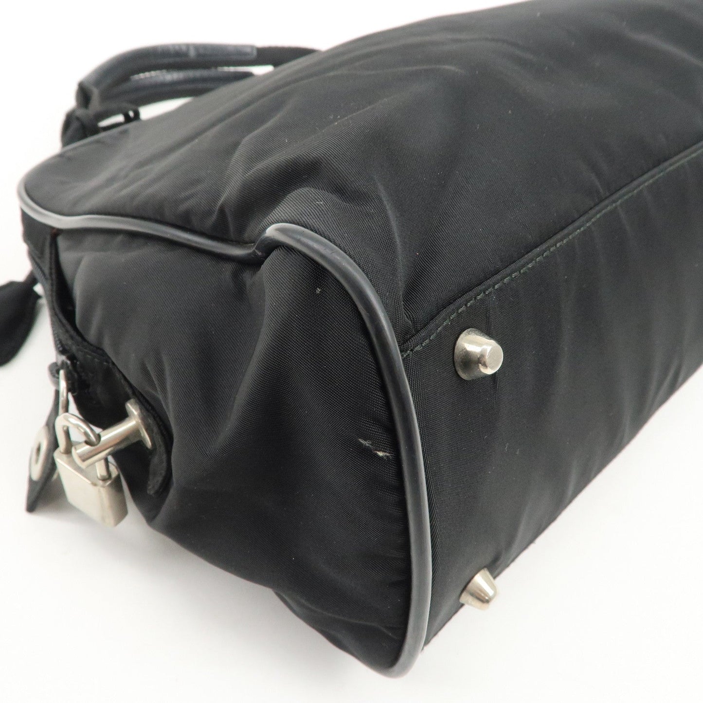 Prada Triangle Logo Nylon Leather Hand Bag Boston Bag Black【Pre-order】