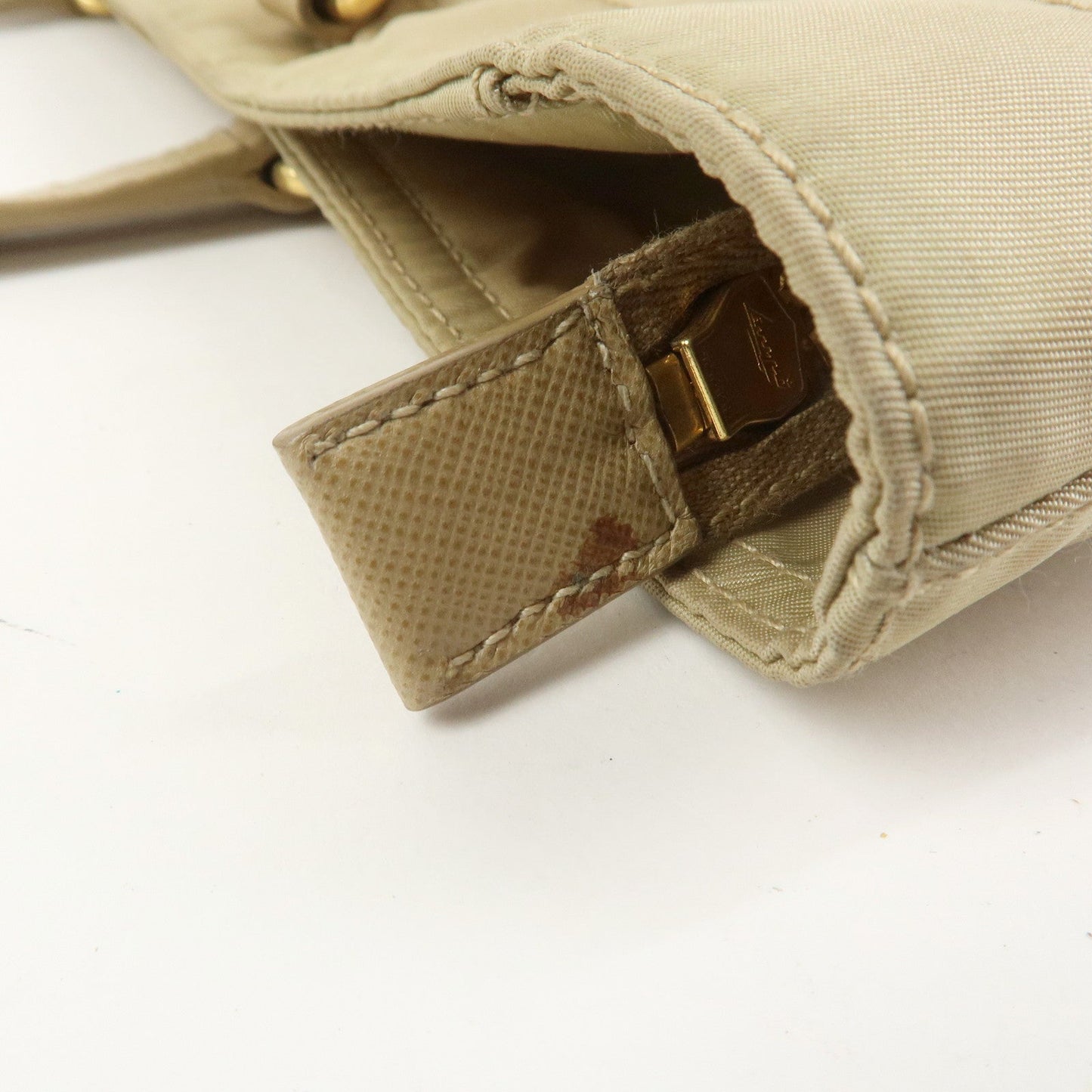 Prada Triangle Logo Nylon Saffiano Leather Tote Bag Beige BR2311【Pre-order】