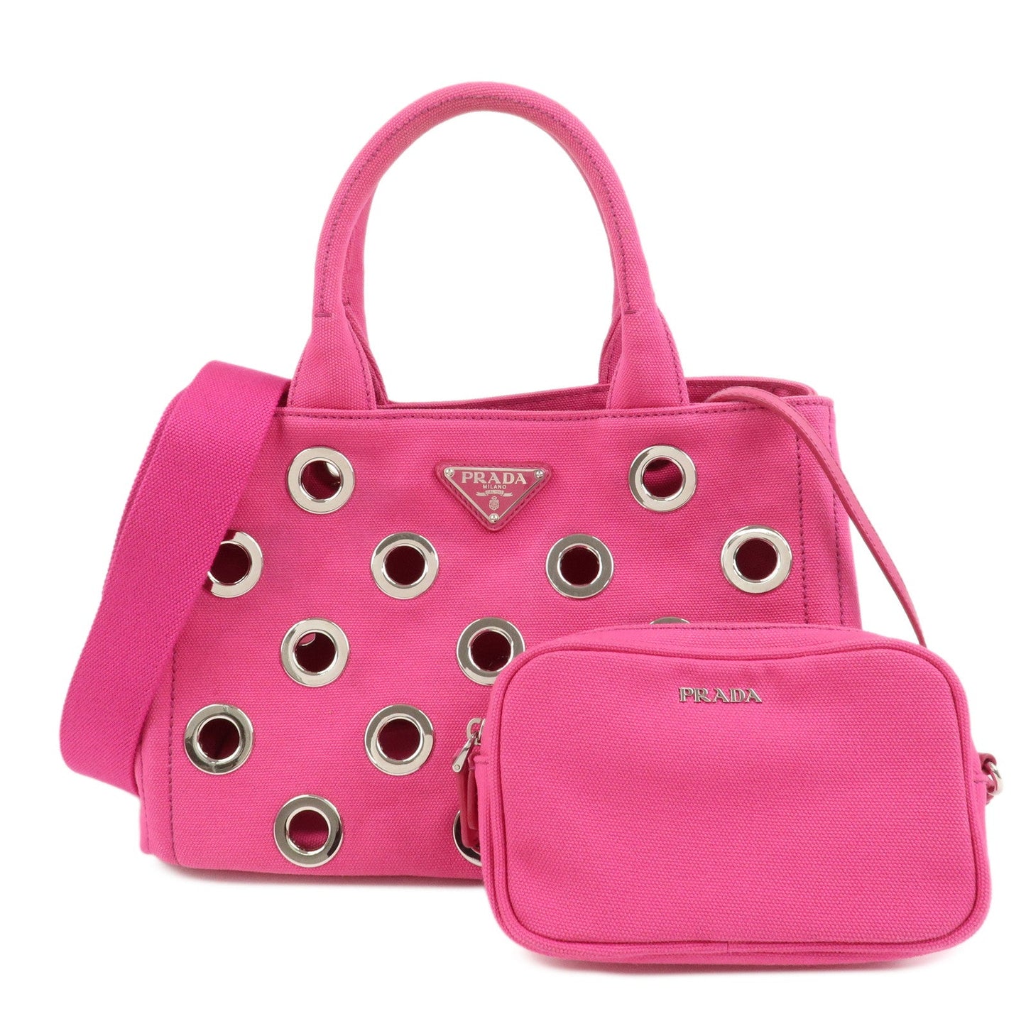 Prada Grommet Canapa Mini Canvas 2Way Bag Hand Bag Pink 1BG439【Pre-order】